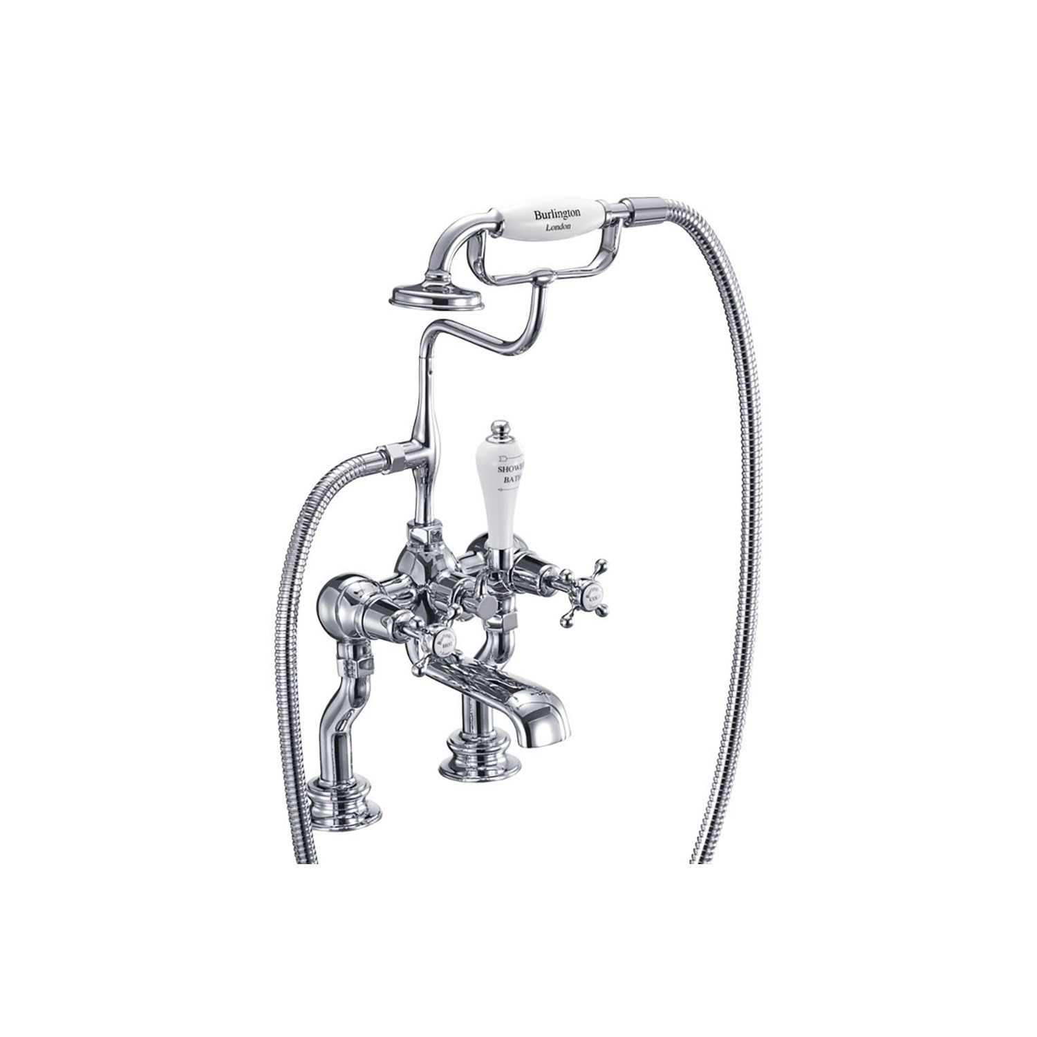 Burlington Claremont Regent Tall Deck Mounted Bath Shower Mixer with Straight Valves
