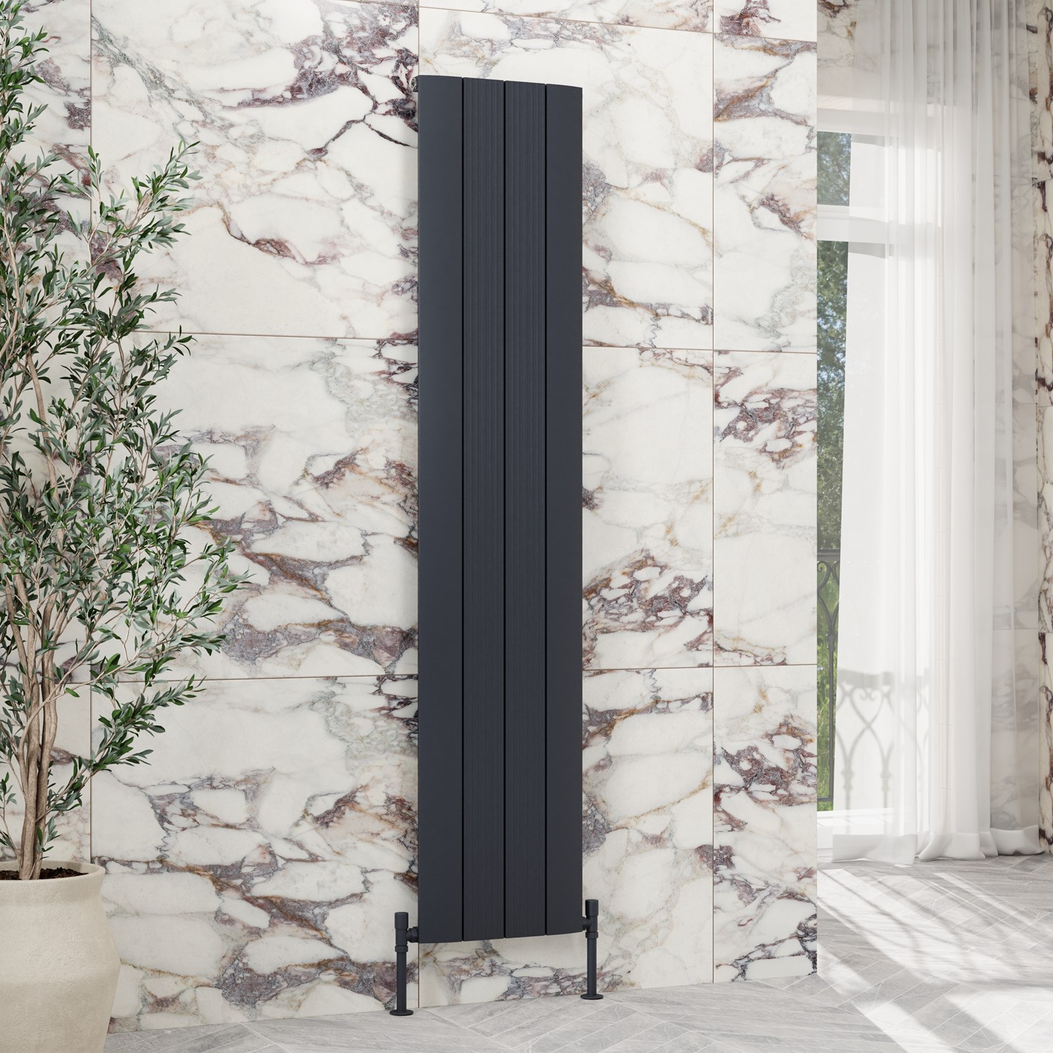 Toasty Drift Anthracite Vertical Aluminium Radiator - 1800 x 375mm ...