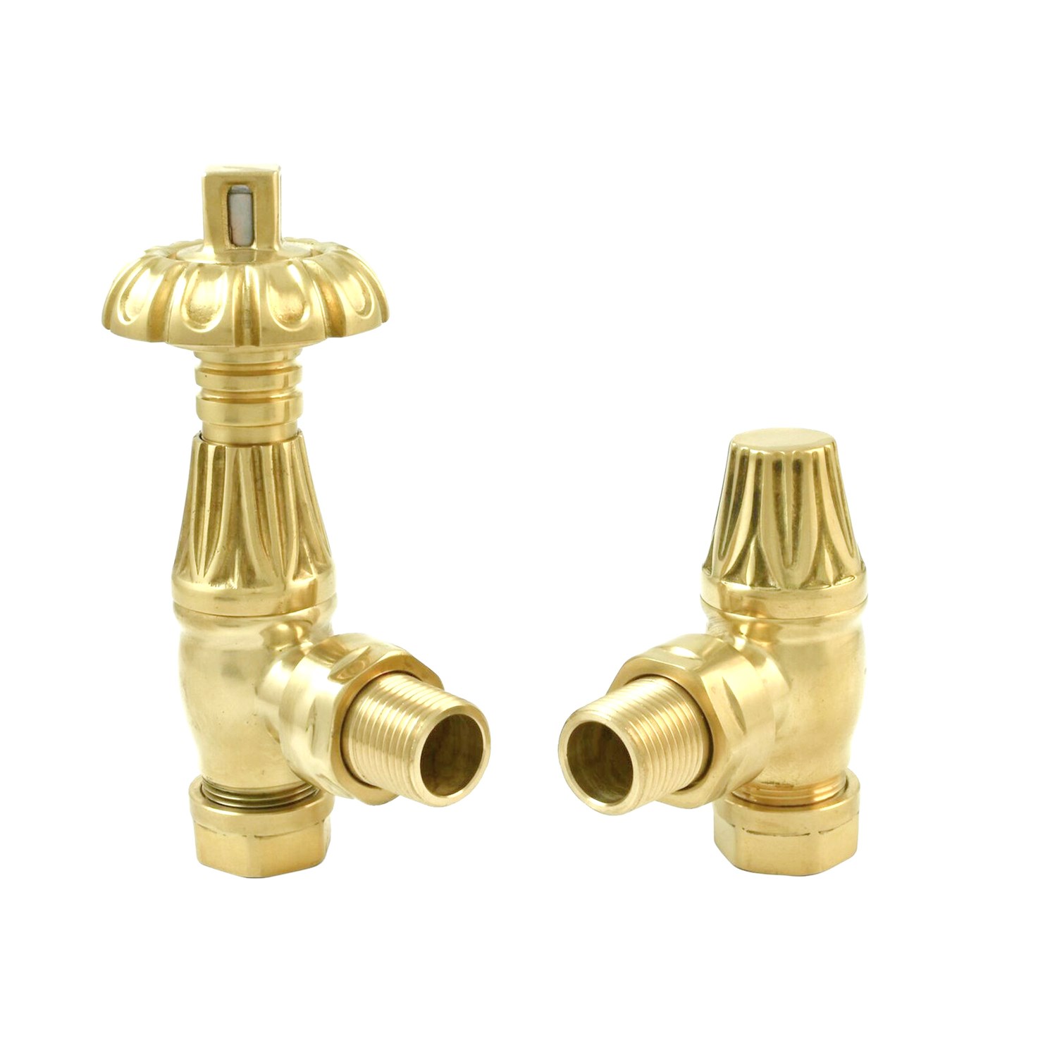 Tap Radiator Valves Toasty Polished Brass Traditional Metal Handle Angled Thermostatic ...
