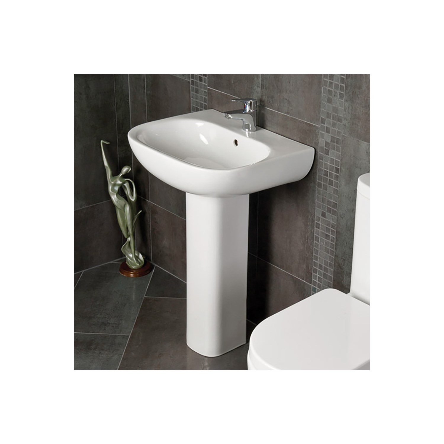 RAK Tonique 550mm 1 Tap Hole Basin with Full Pedestal