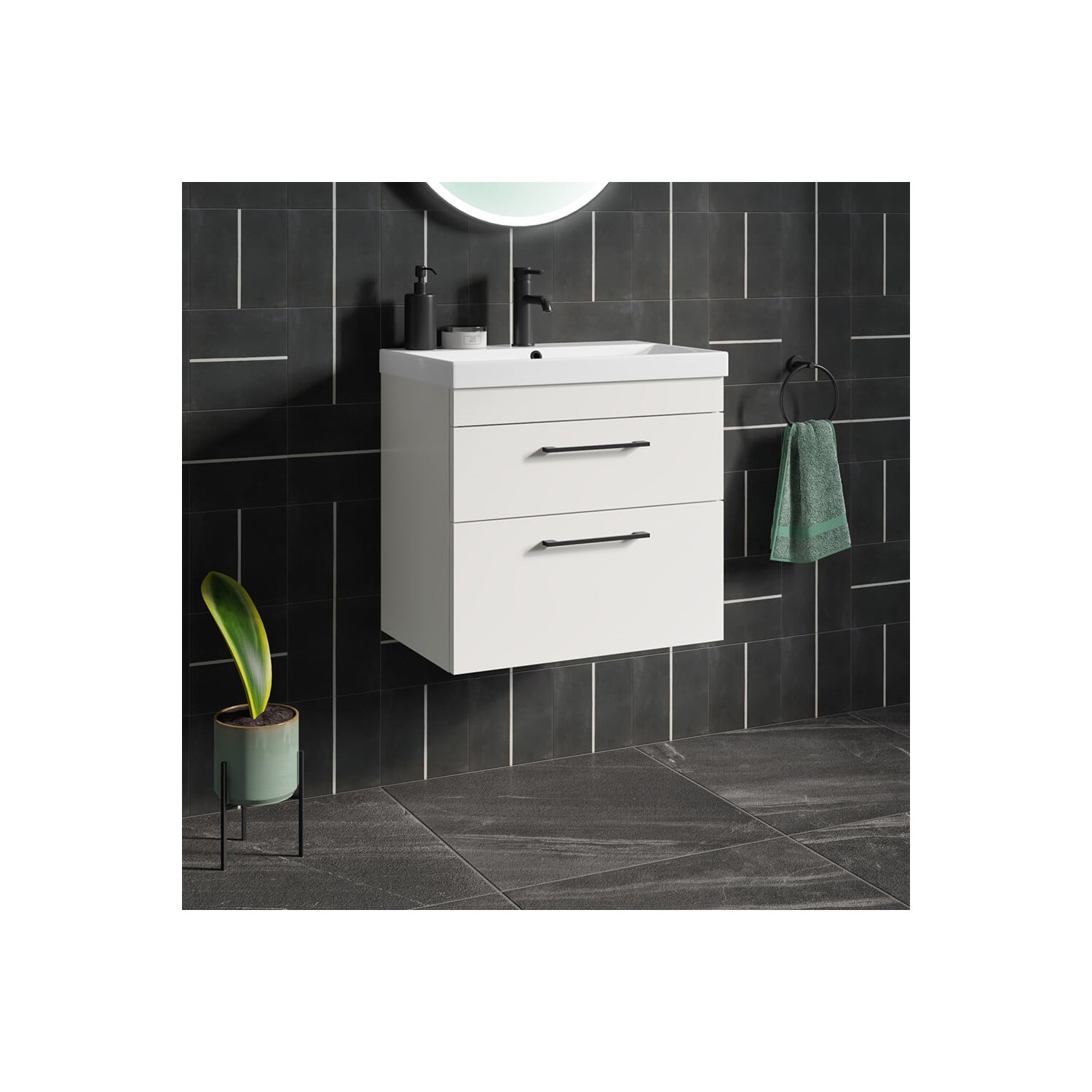 Emily Gloss White Wall Mounted 2 Drawer Vanity Unit