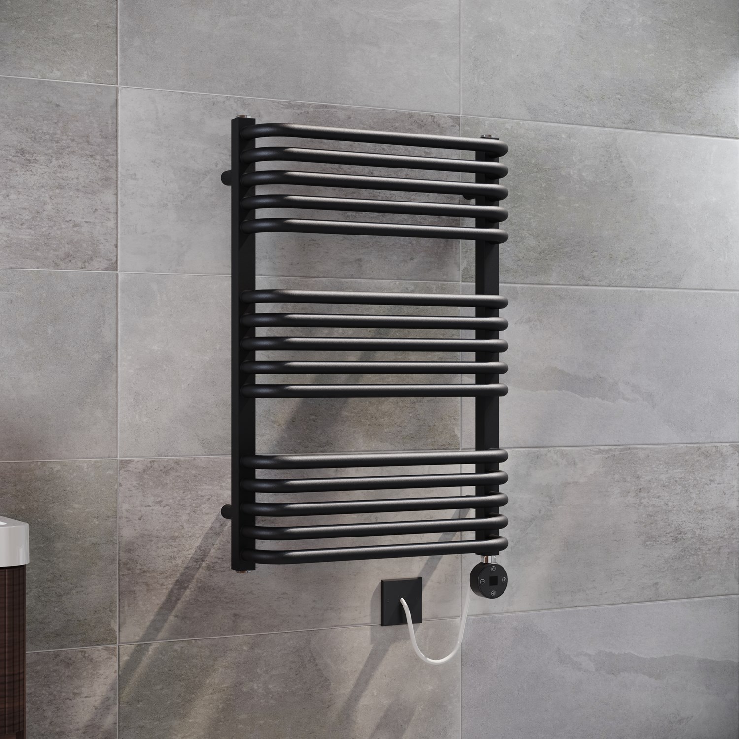 Toasty Nest Matt Black Electric Heated Towel Rail with Heating Element