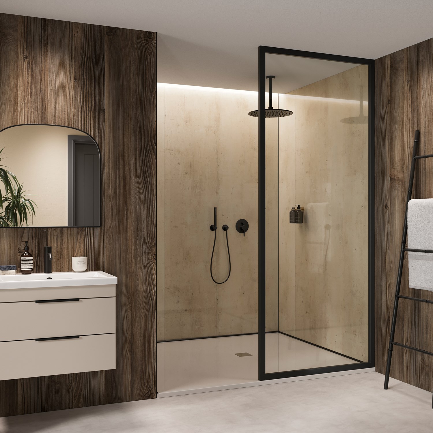 Showerwall Mocha Pine Hydrocore Laminate Bathroom Wall Panel