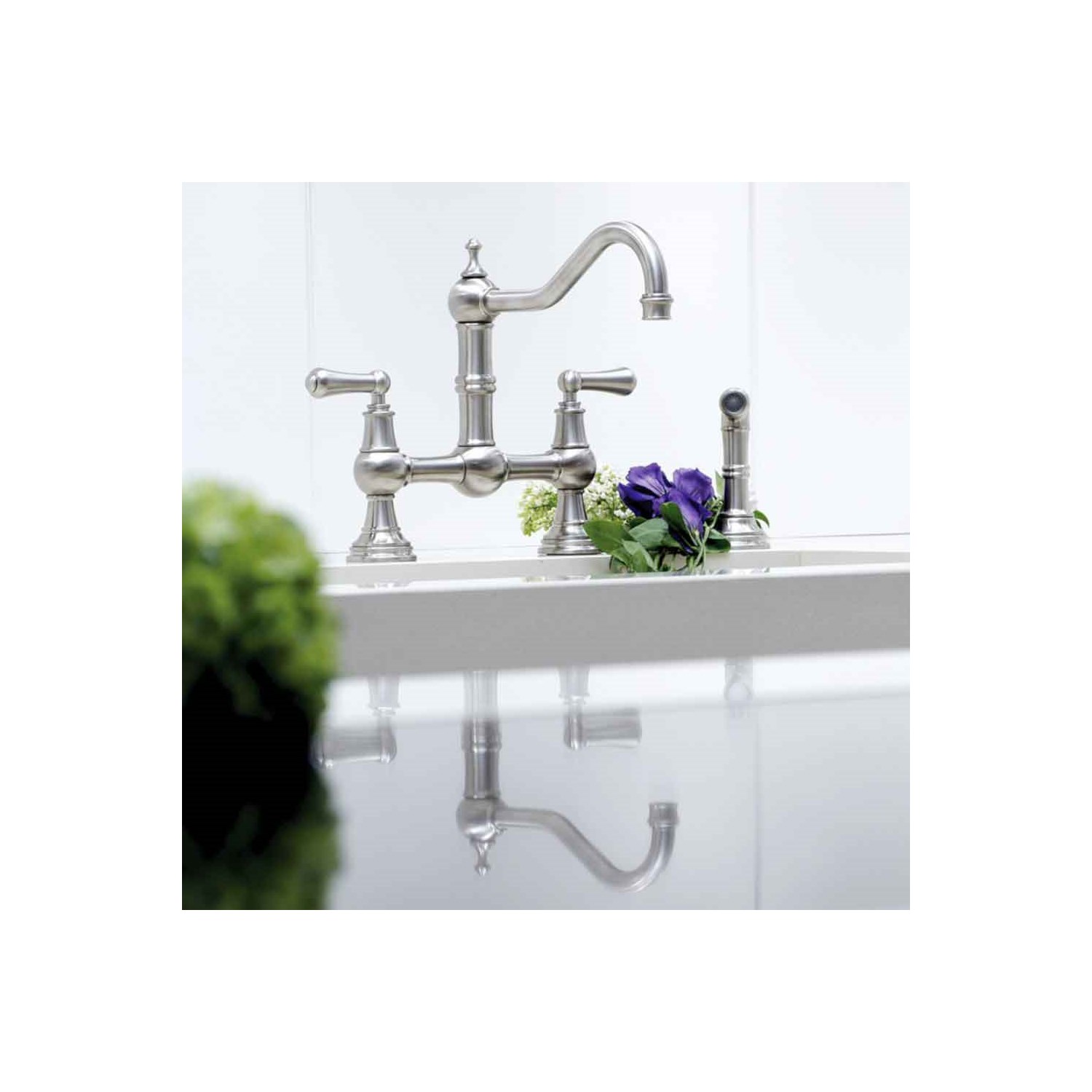 Perrin & Rowe Provence Bridge Kitchen Tap with Levers & Pull Out Faucet Hose