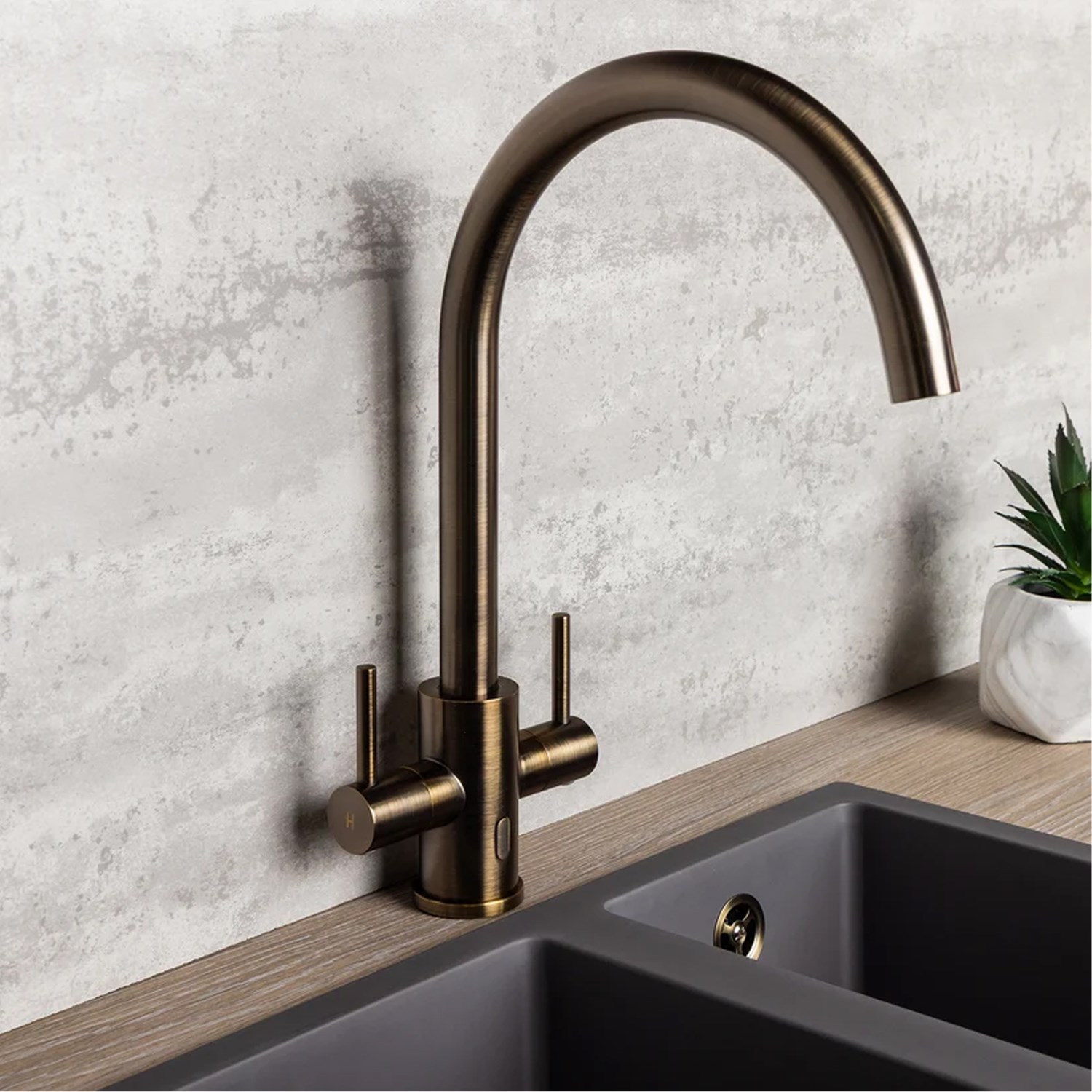 Torra Twin Lever Mono Kitchen Mixer Tap
