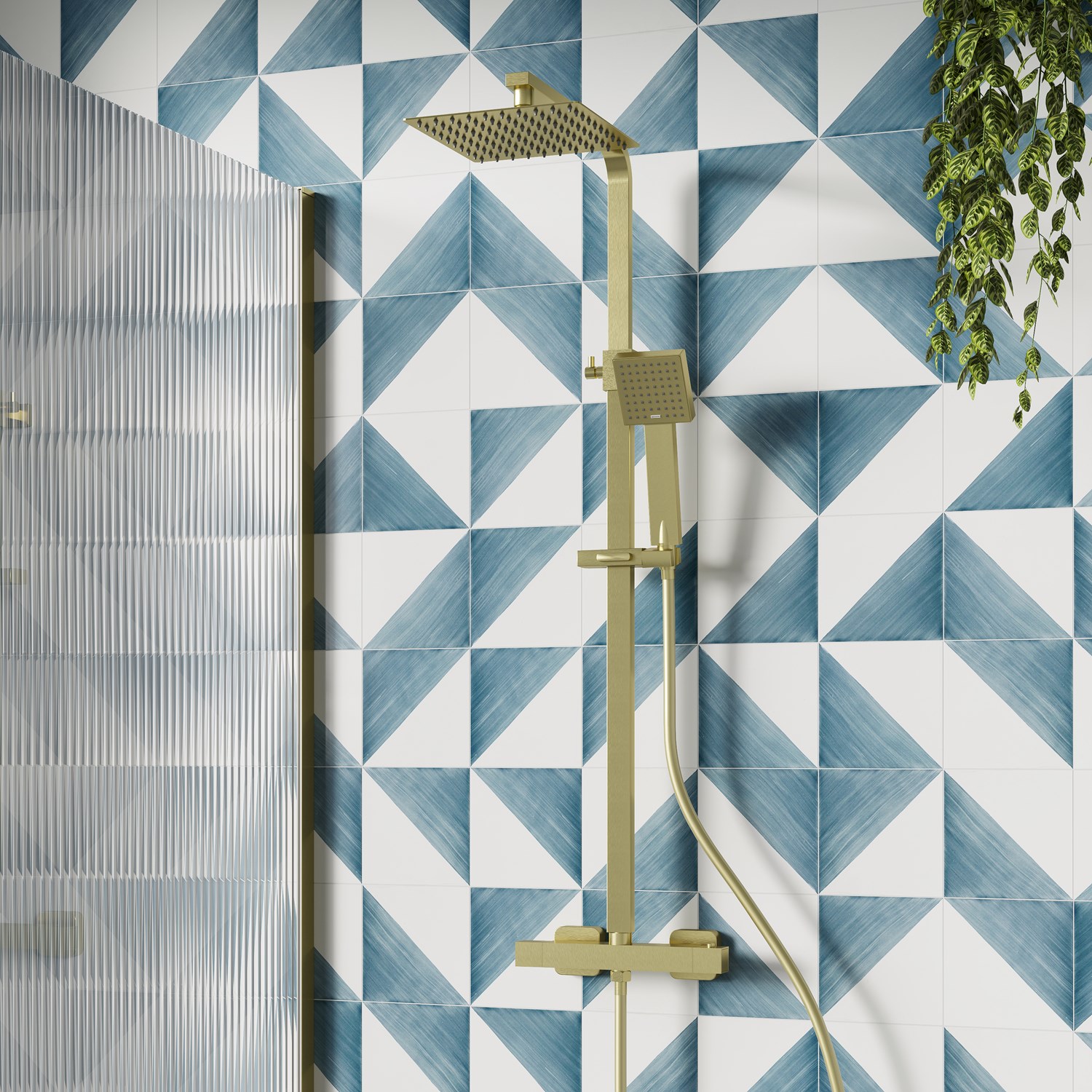 Drench Brushed Brass Exposed Square Thermostatic Rigid Riser Shower Kit ...