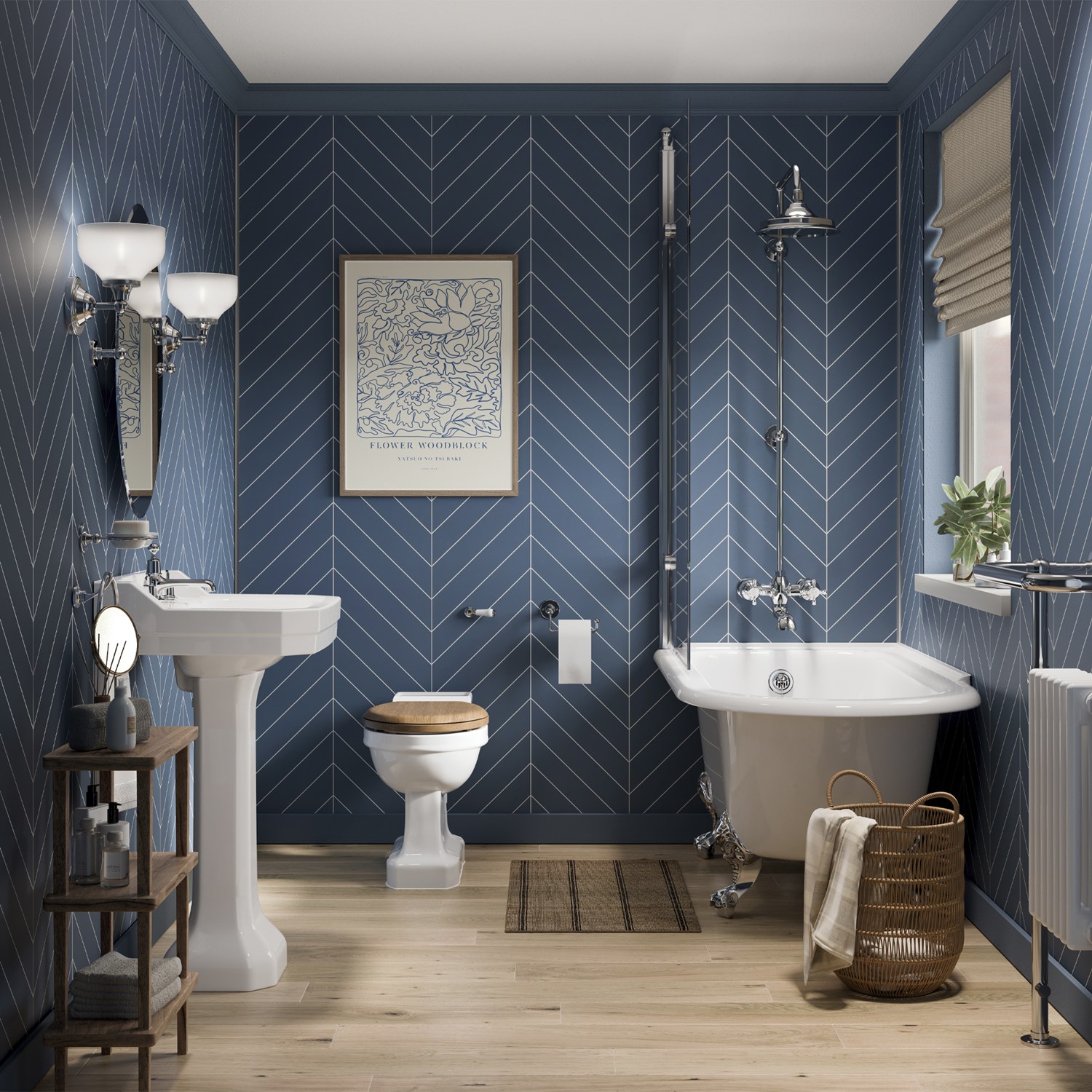 Showerwall Nordice Blue Satin Chevron Laminate Tile - 2400 x 600mm