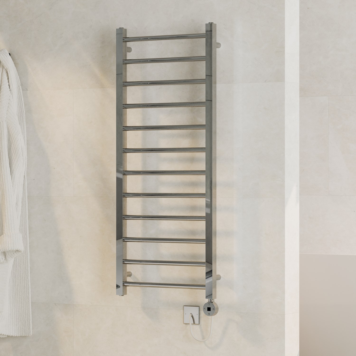 Toasty Rise Chrome Electric Heated Towel Rail with Heating Element