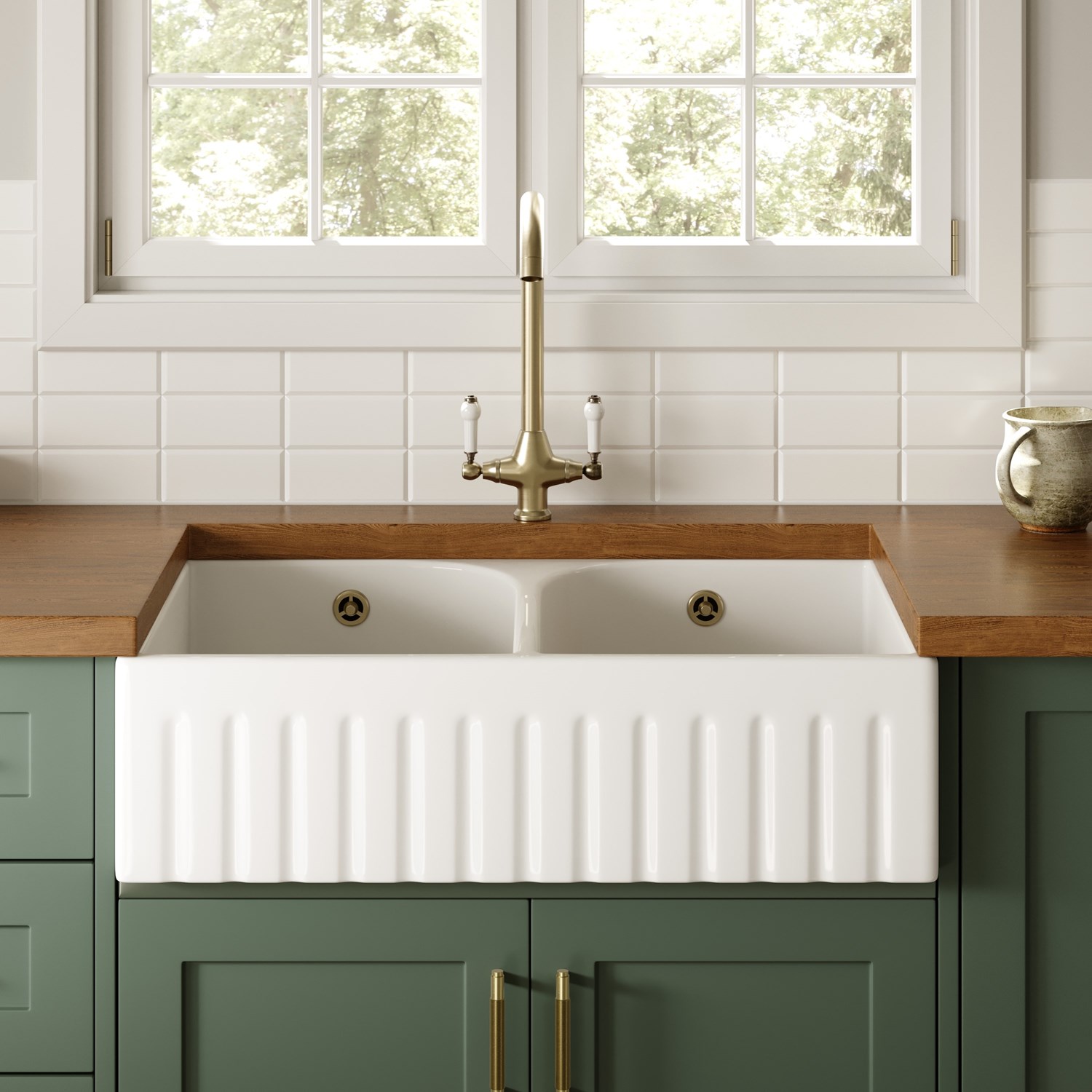 Butler Rose Fluted Ceramic Fireclay Double Belfast Butler Kitchen 