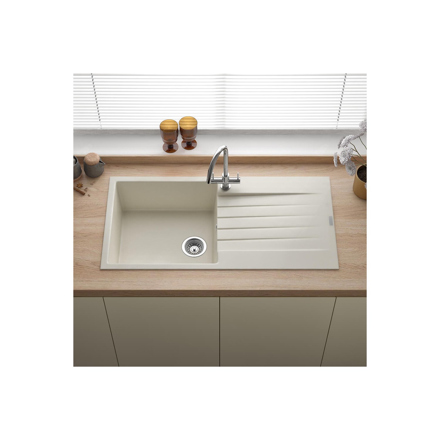Reginox Harlem 1 Bowl Granite Composite Kitchen Sink & Waste Kit - 1000 x 500mm