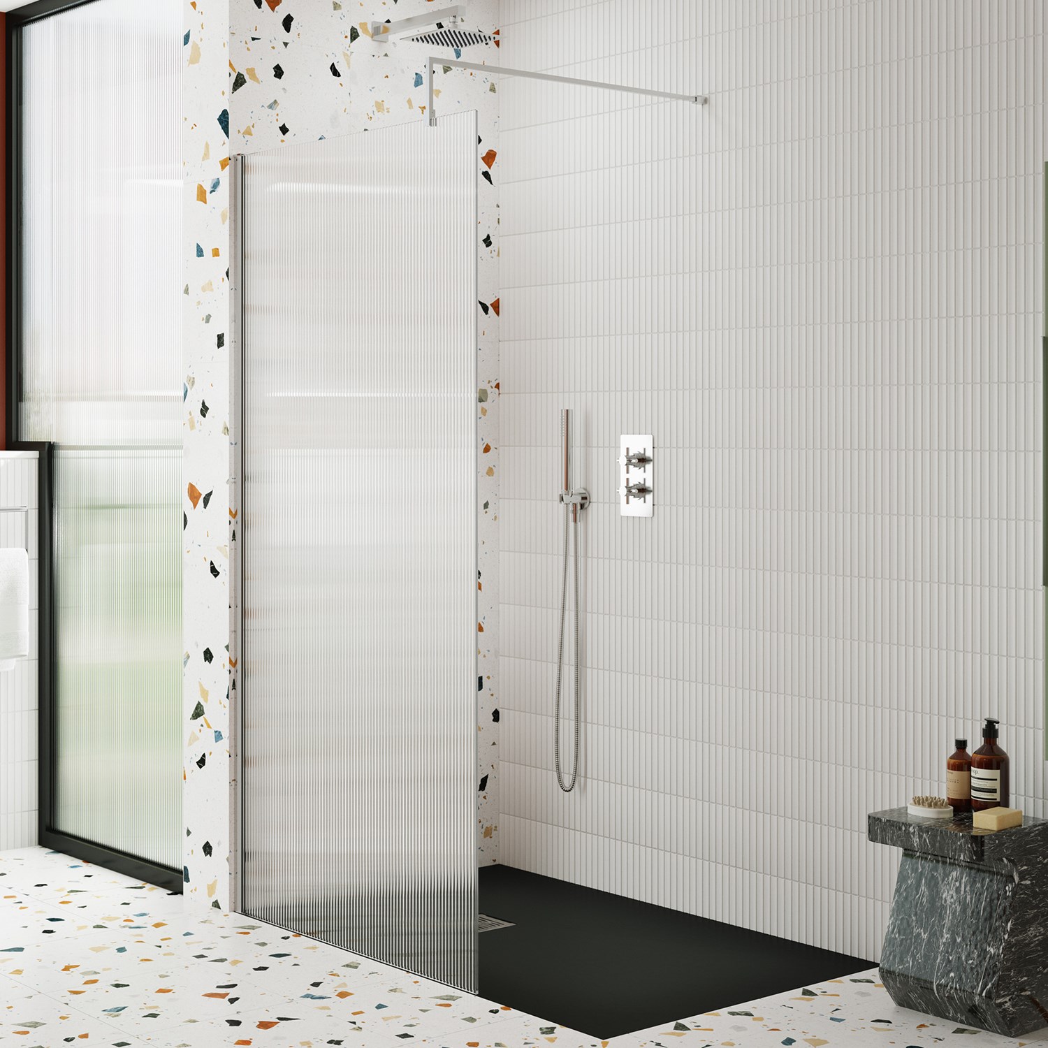 Hapi Walk In Screen Harbour Contour 8mm Fluted Polished Chrome Glass Screen for Walk In ...