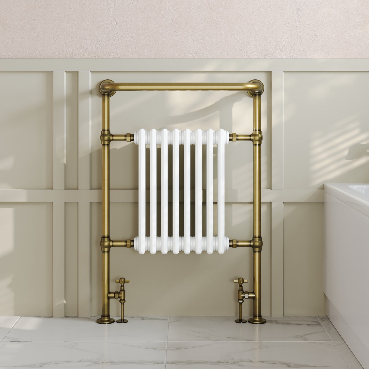 Toasty Penrose Antique Brass Traditional Heated Towel Rail - 965 x 675mm