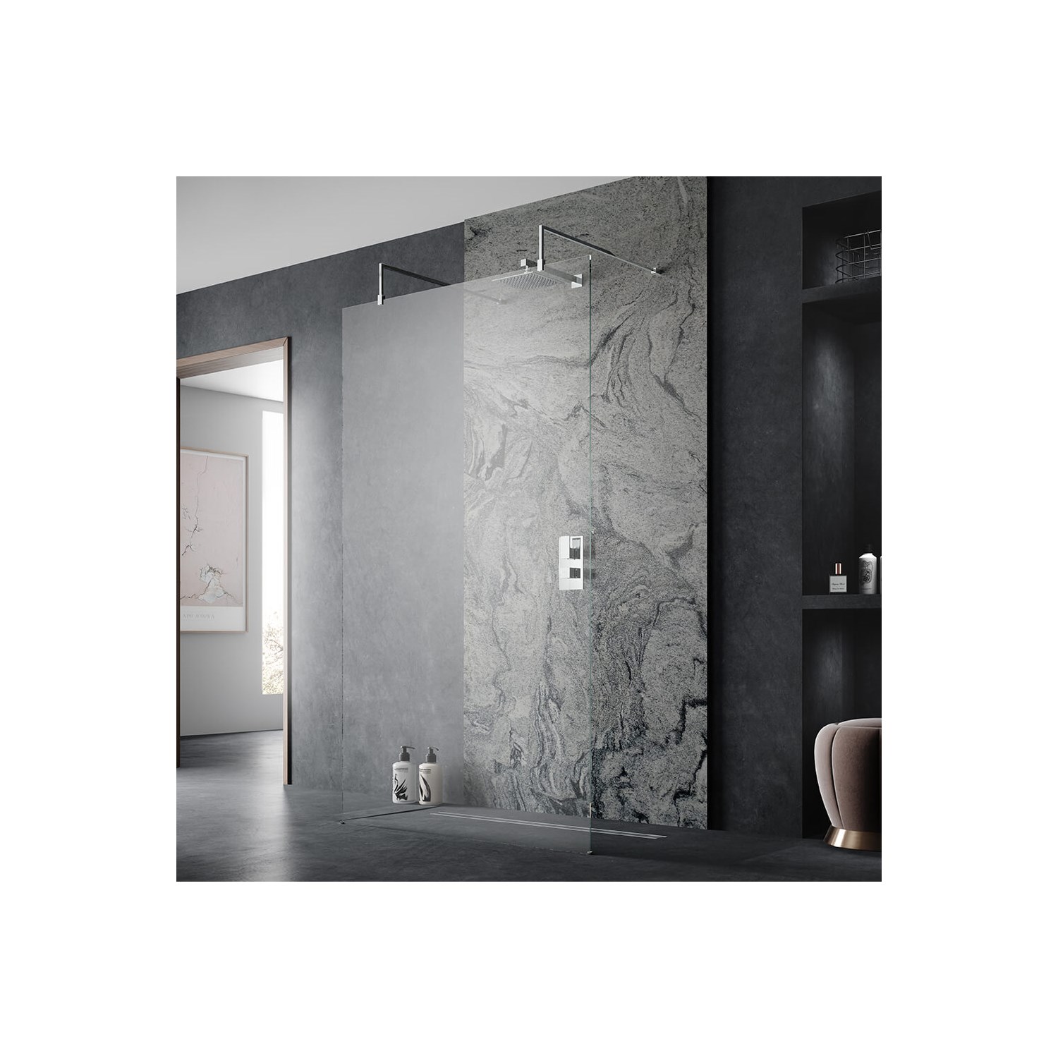 Vellamo 8mm Easy Clean Freestanding Walk In Panel & Two Support Arms ...