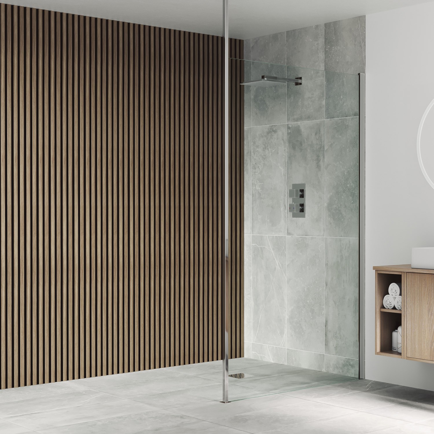 Drench Naturals Walnut & Black Slatted Wood Waterproof Bathroom Wall ...