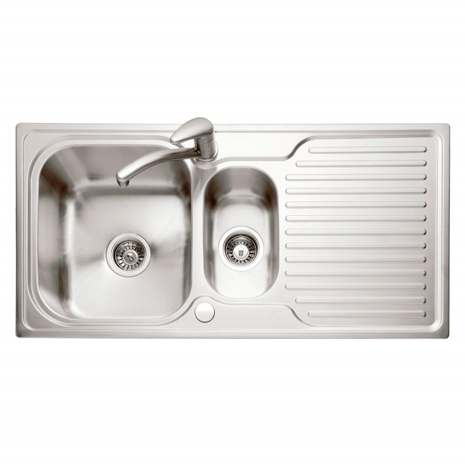 Dove 1.5 Bowl Satin Stainless Steel Sink & Waste Kit Reversible Drainer 1000 x 500mm