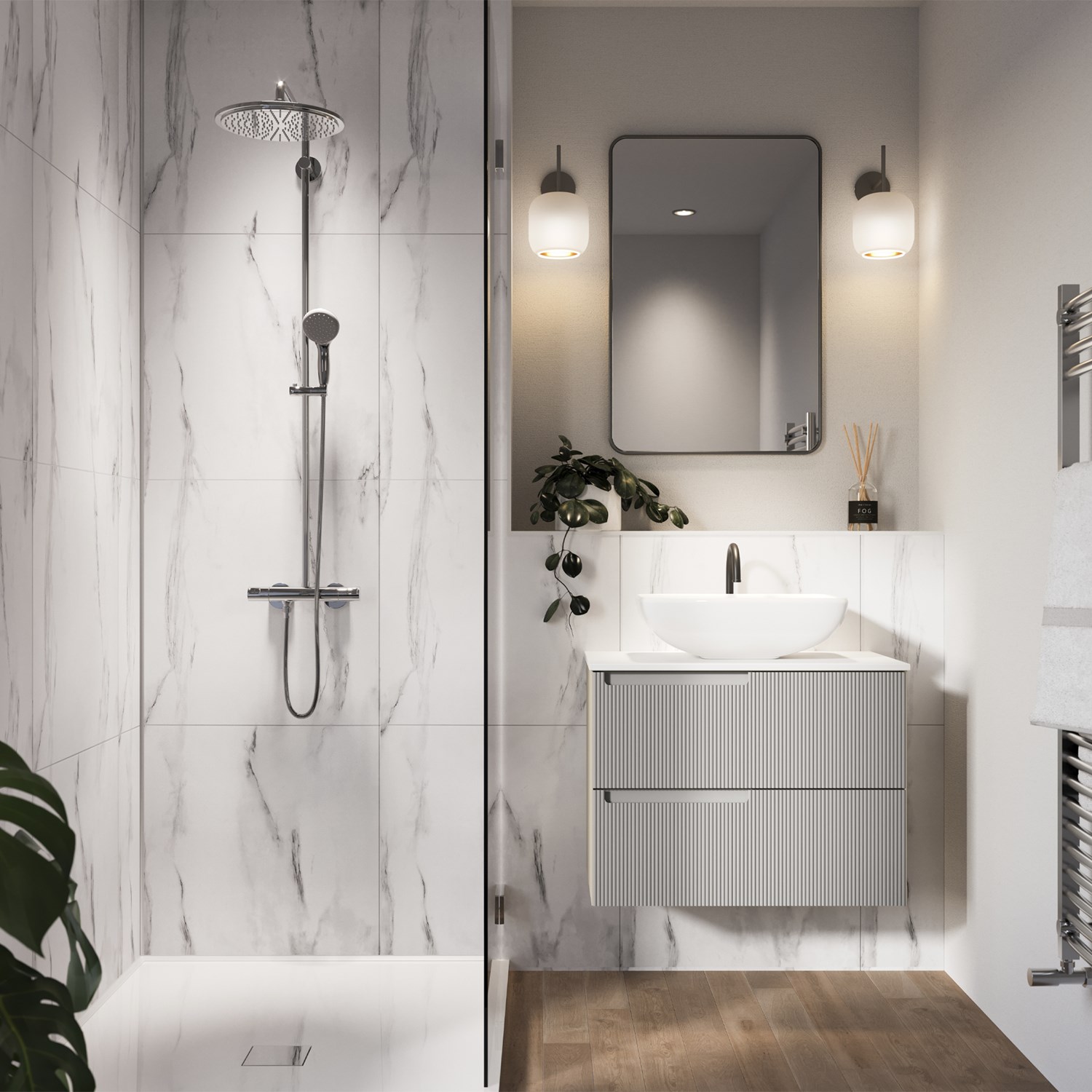 Showerwall White Marble Laminate Tile - 2400 x 600mm