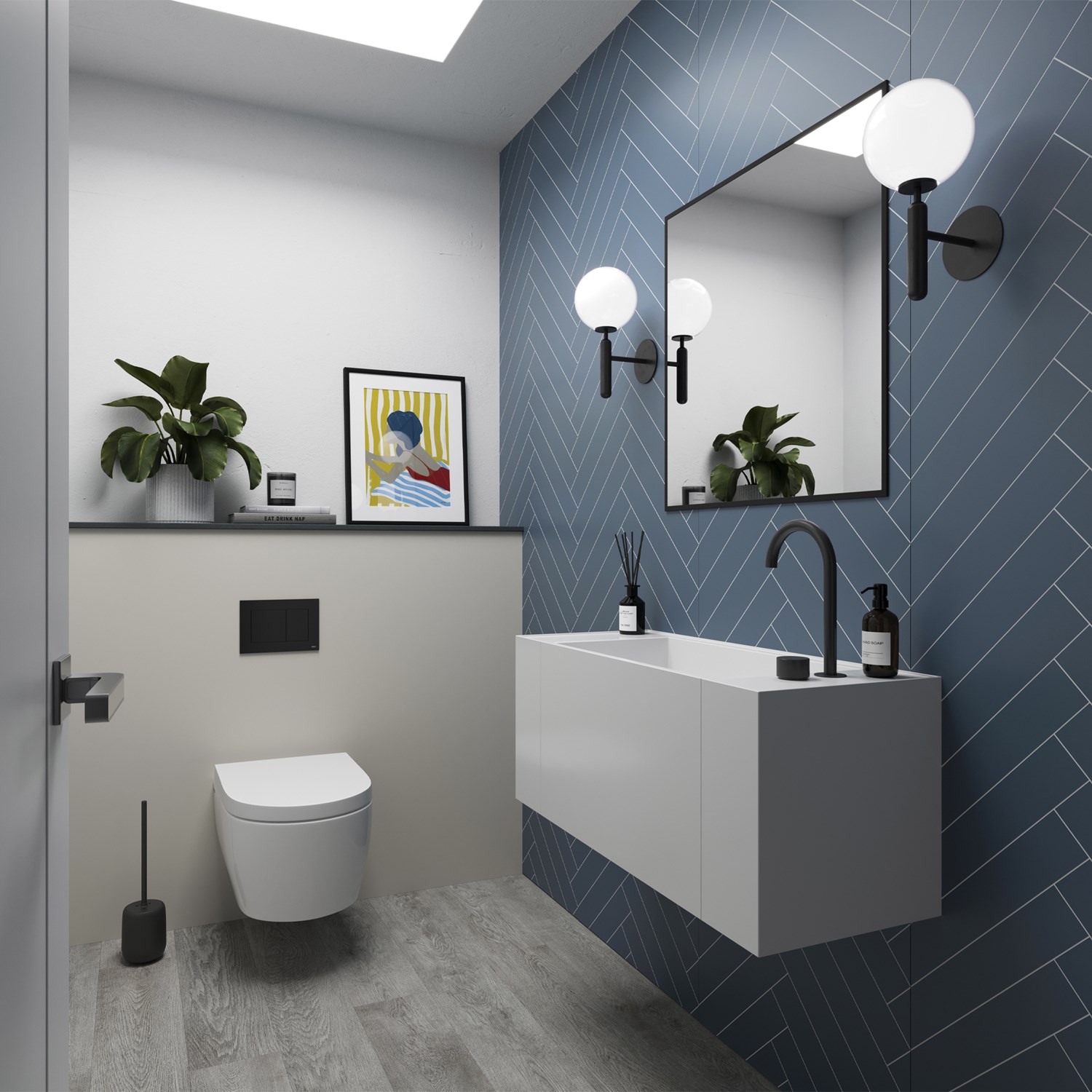 Showerwall Nordic Blue Herringbone Laminate Tile - 2400 x 600mm