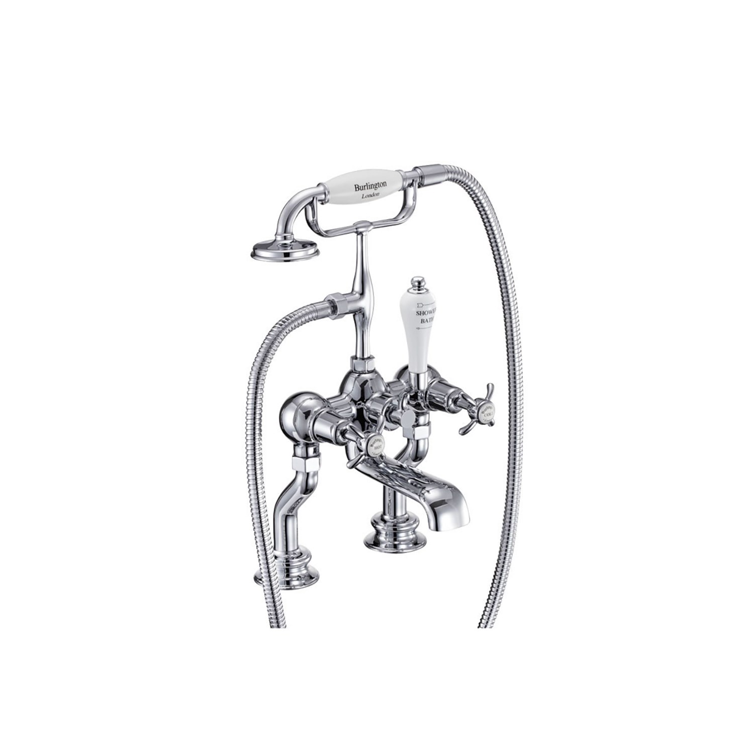Burlington Anglesey Regent Tall Deck Mounted Bath Shower Mixer with Straight Valves
