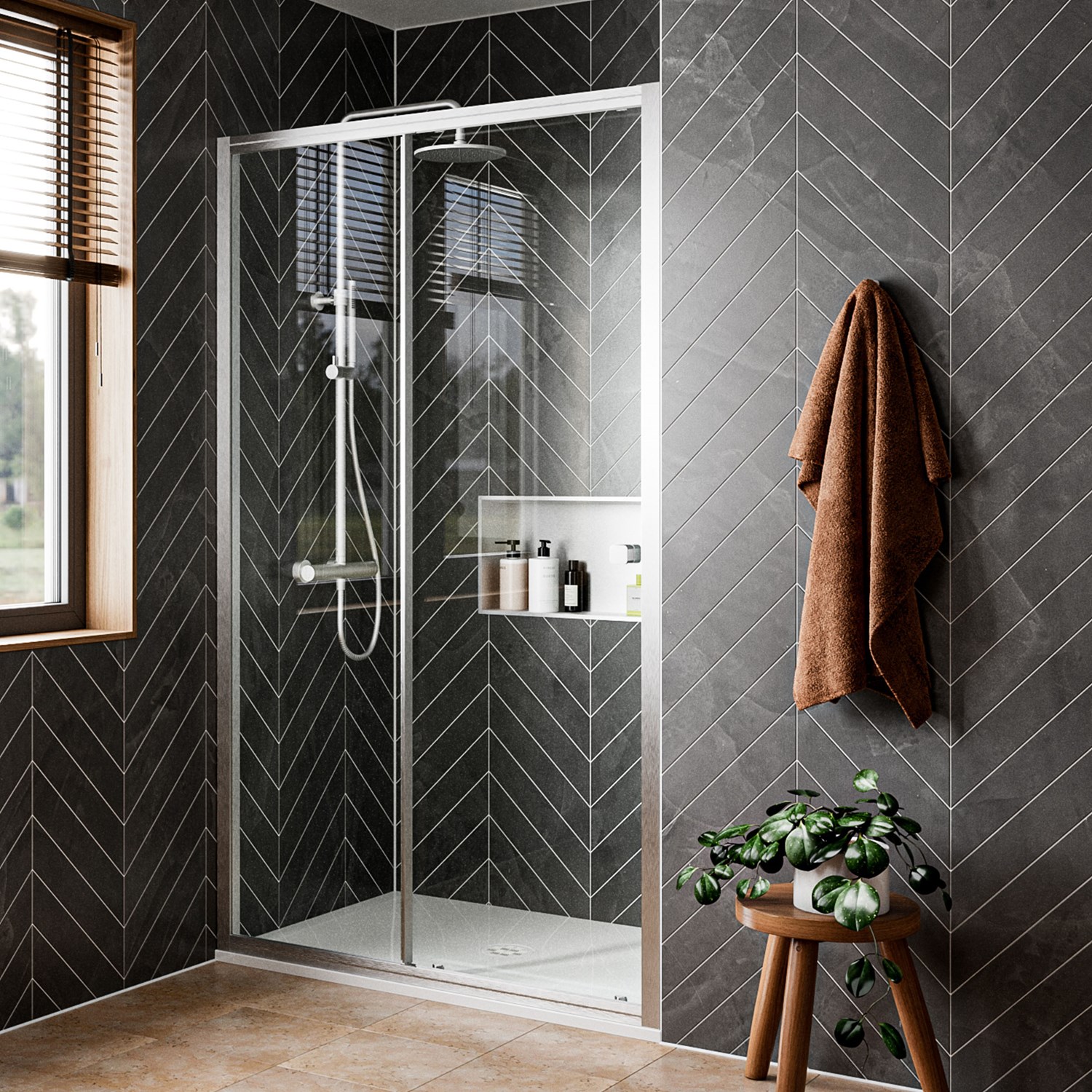 Crosswater Clear 6 6mm Brushed Nickel Single Sliding Door & Optional ...
