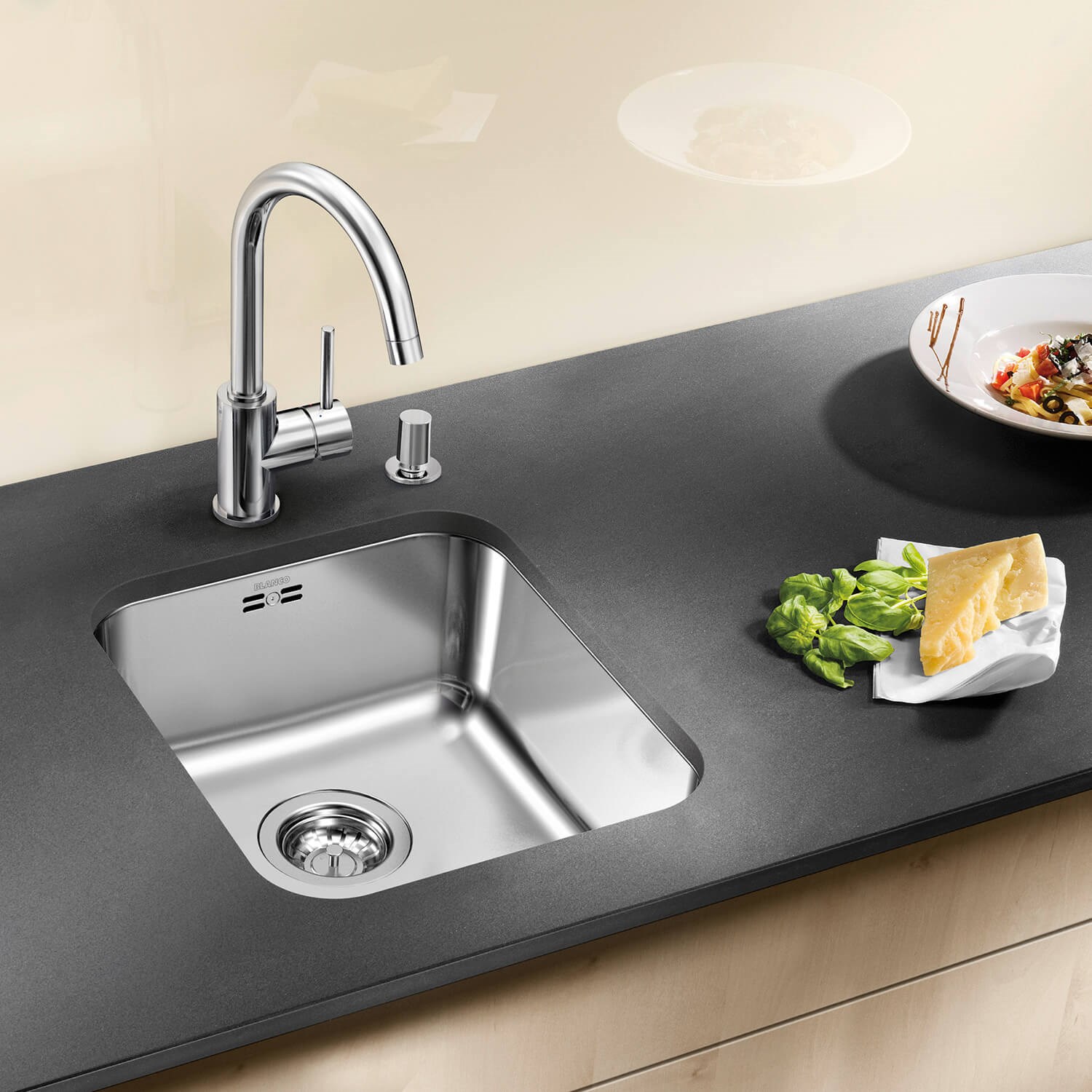 Blanco Supra 340-U Compact 1 Bowl Undermount Brushed Stainless Steel Kitchen Sink & Waste
