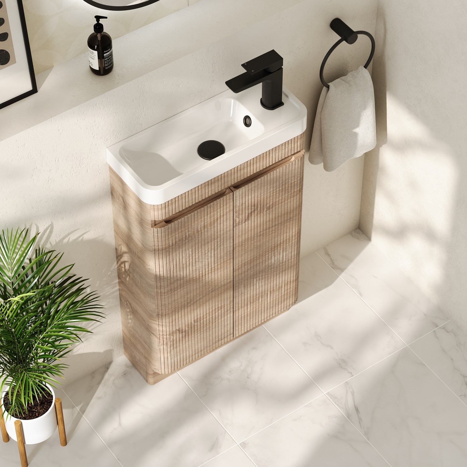 Drench Origin 500mm Fluted Cloakroom Floorstanding Vanity Unit & Basin