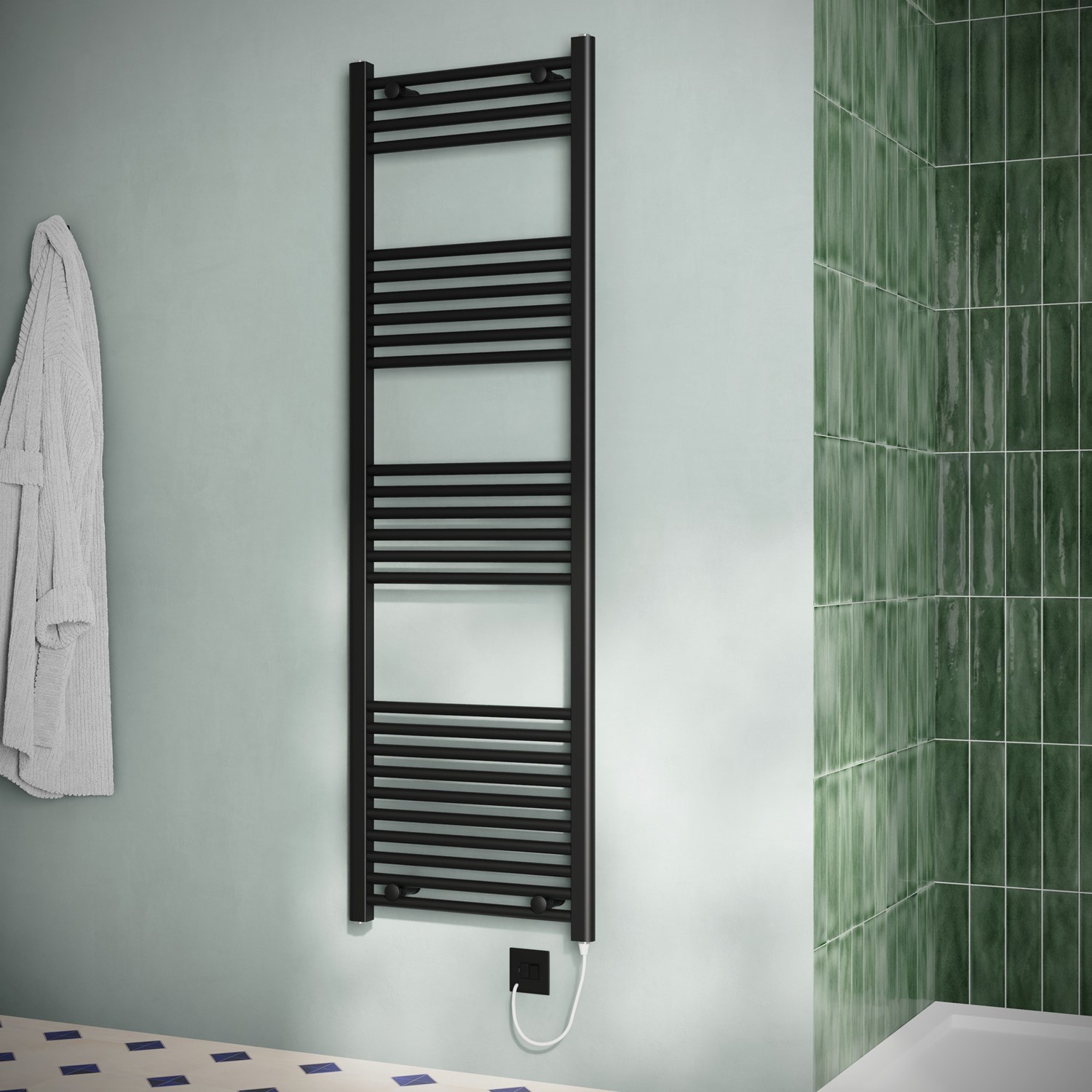 Toasty Glow Matt Black 22mm Electric Heated Ladder Towel Rail with Heating Element