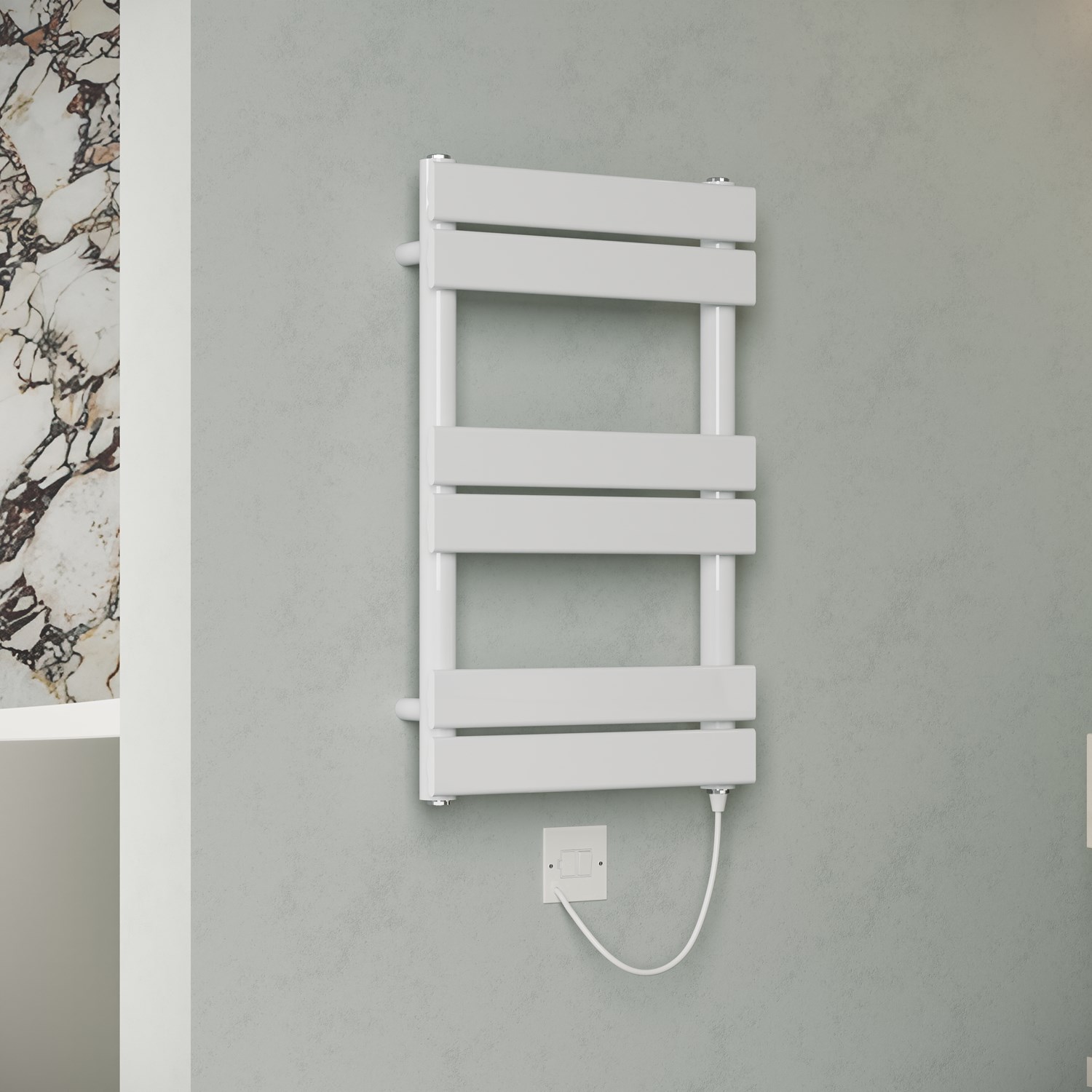 Toasty Hush White Electric Flat Panel Heated Towel Rail with Heating Element