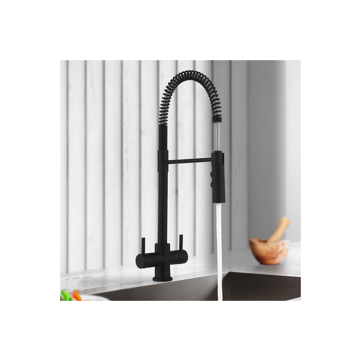 Crosswater Cucina Cook Dual Control Mono Kitchen Mixer with Flexi Spray - Matt Black