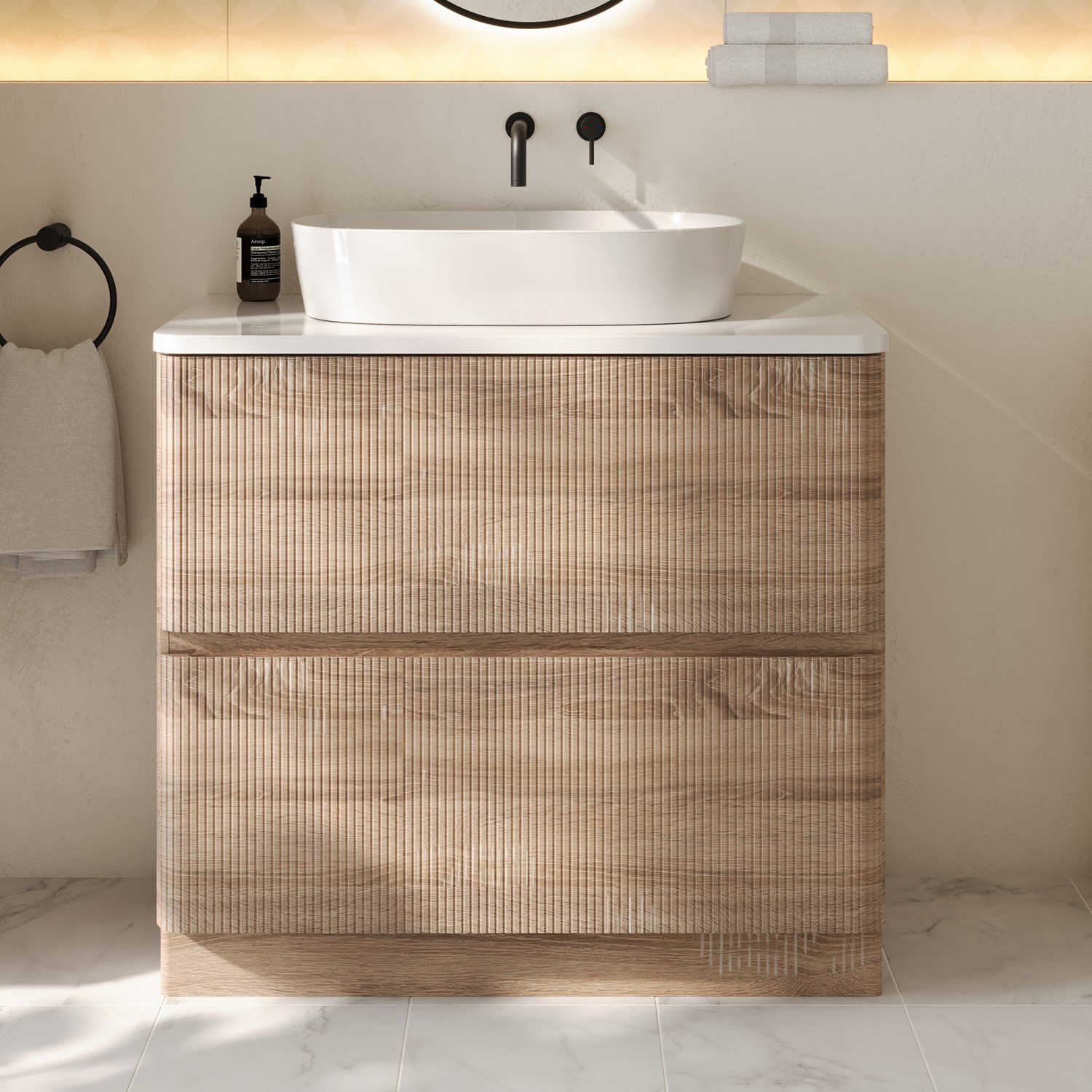 Drench Origin 900mm Fluted Floorstanding Vanity Unit & Countertop