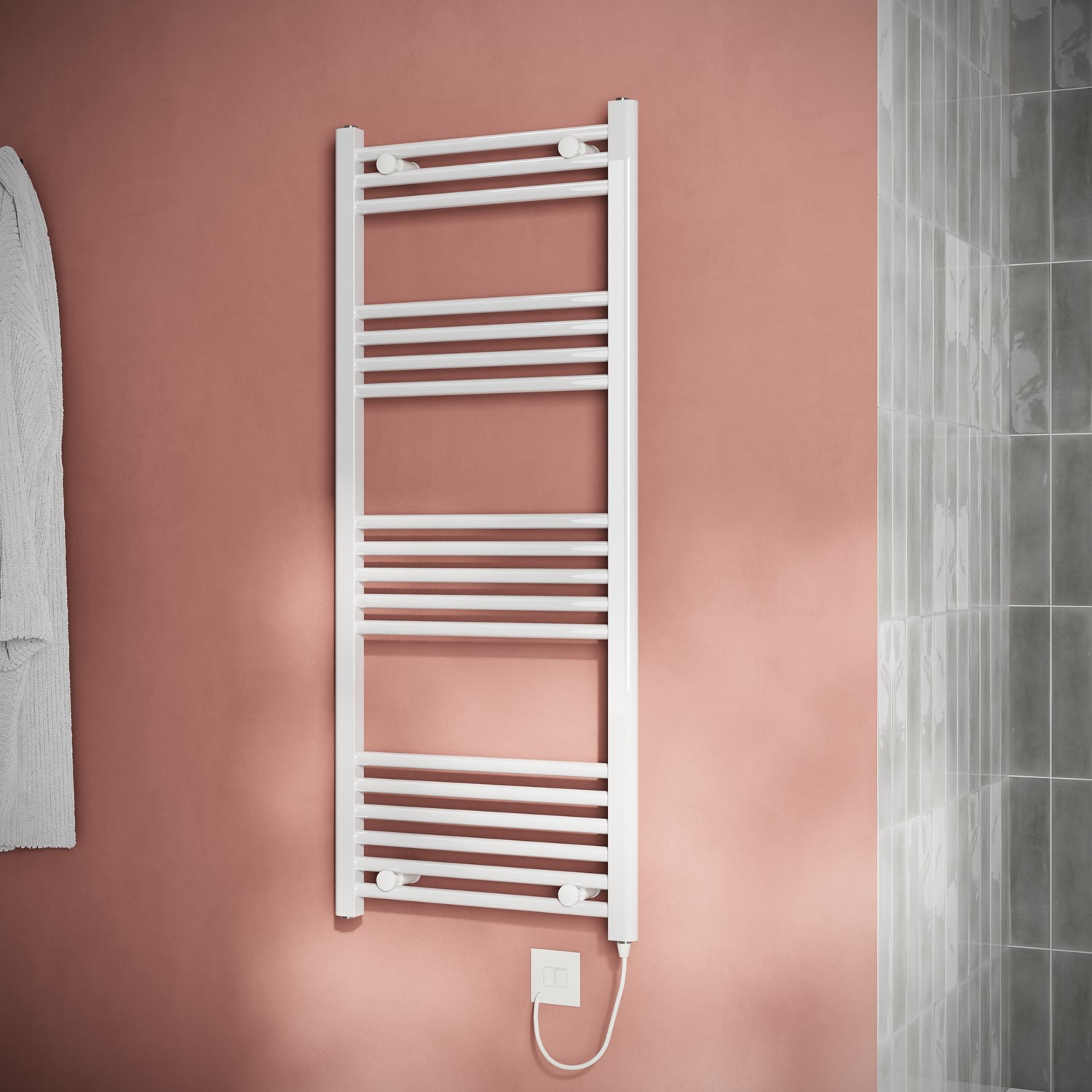 Toasty Glow White 22mm Electric Heated Ladder Towel Rail with Heating Element