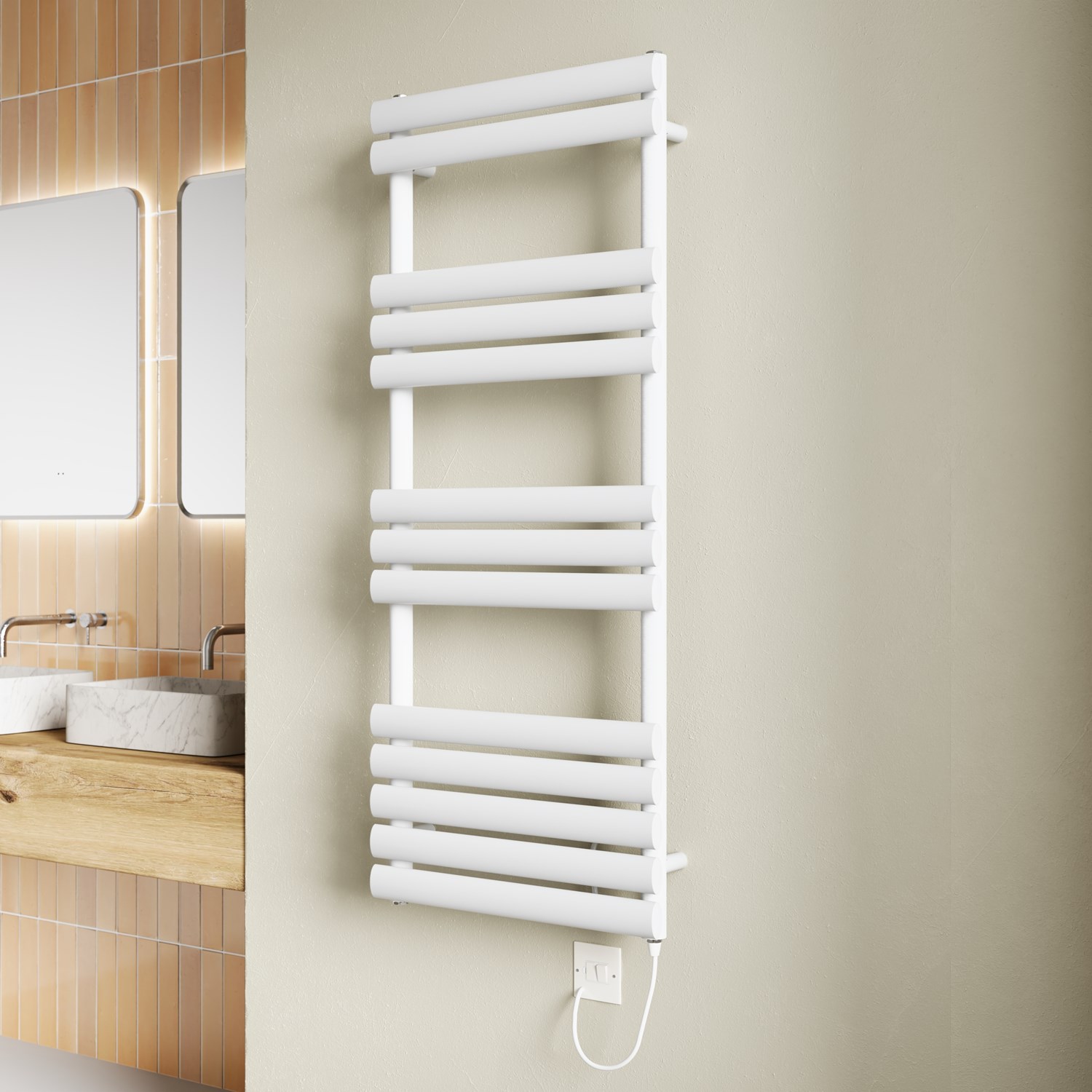 Toasty Eden Matt White Electric Heated Towel Rail with Heating Element