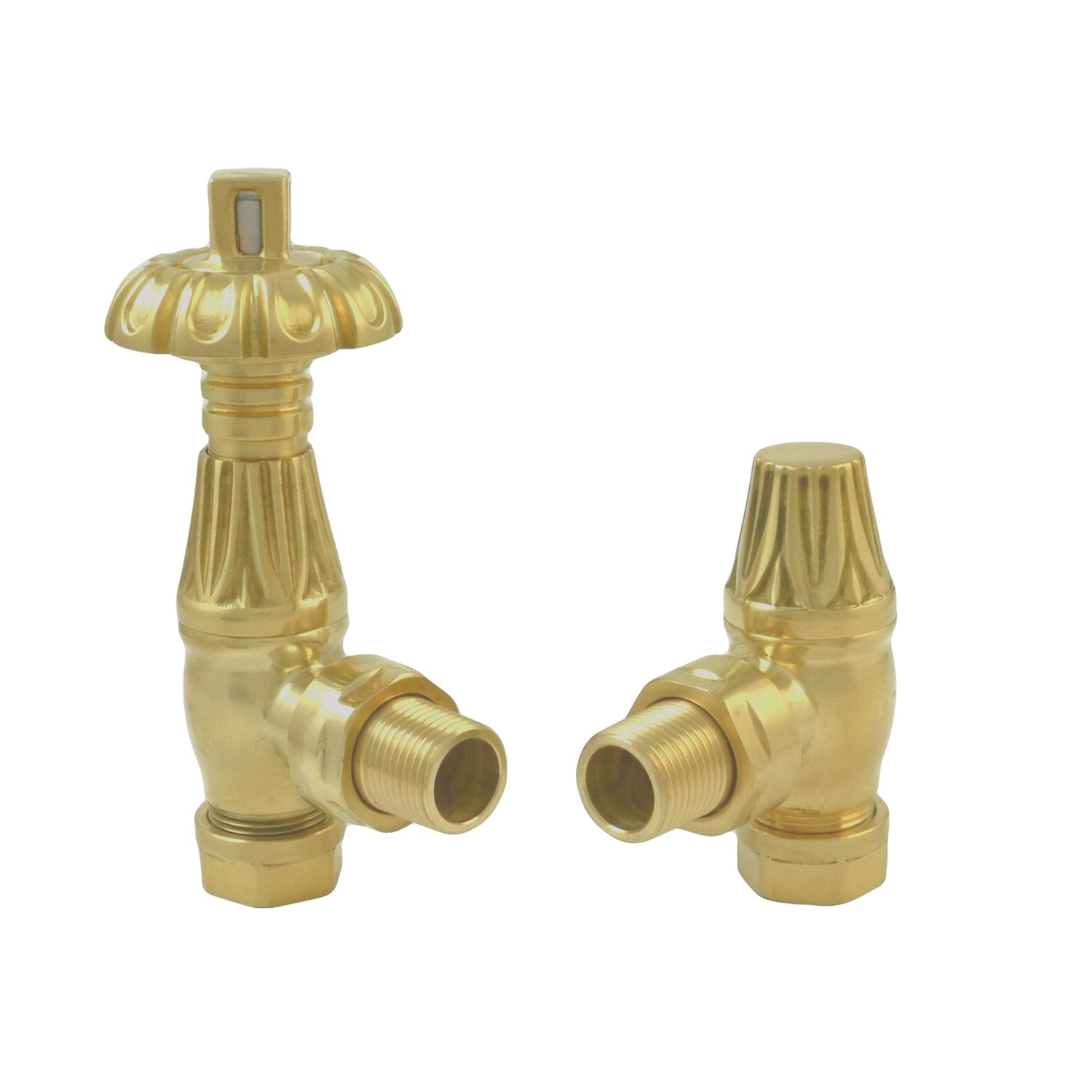 Brushed Brass Traditional Metal Handle Angled Thermostatic Radiator Valve
