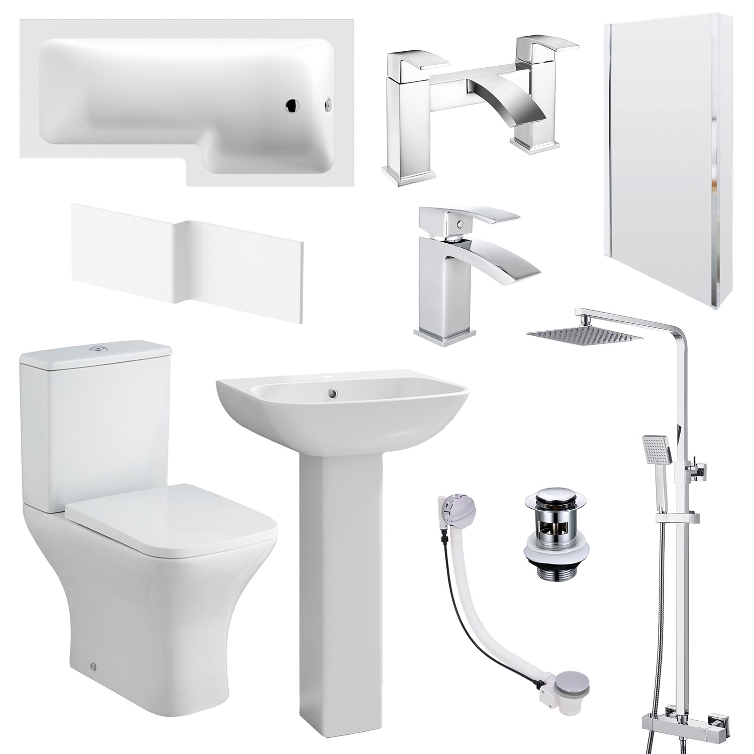 Emily Complete Modern Bathroom Suite with 1700mm L Shaped Shower Bath ...