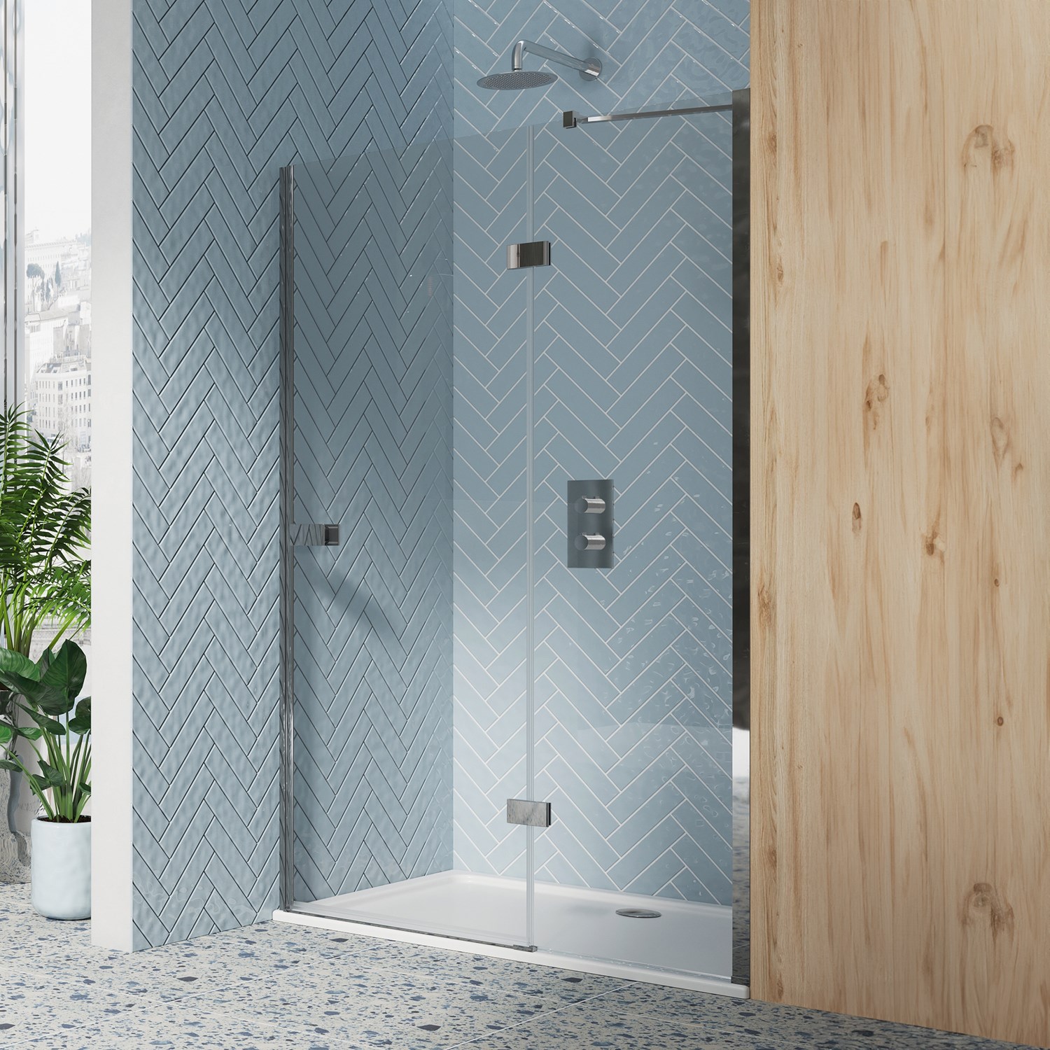 Harbour Clarity 6mm Frameless Chrome Hinged Shower Door with Inline Panel and Optional