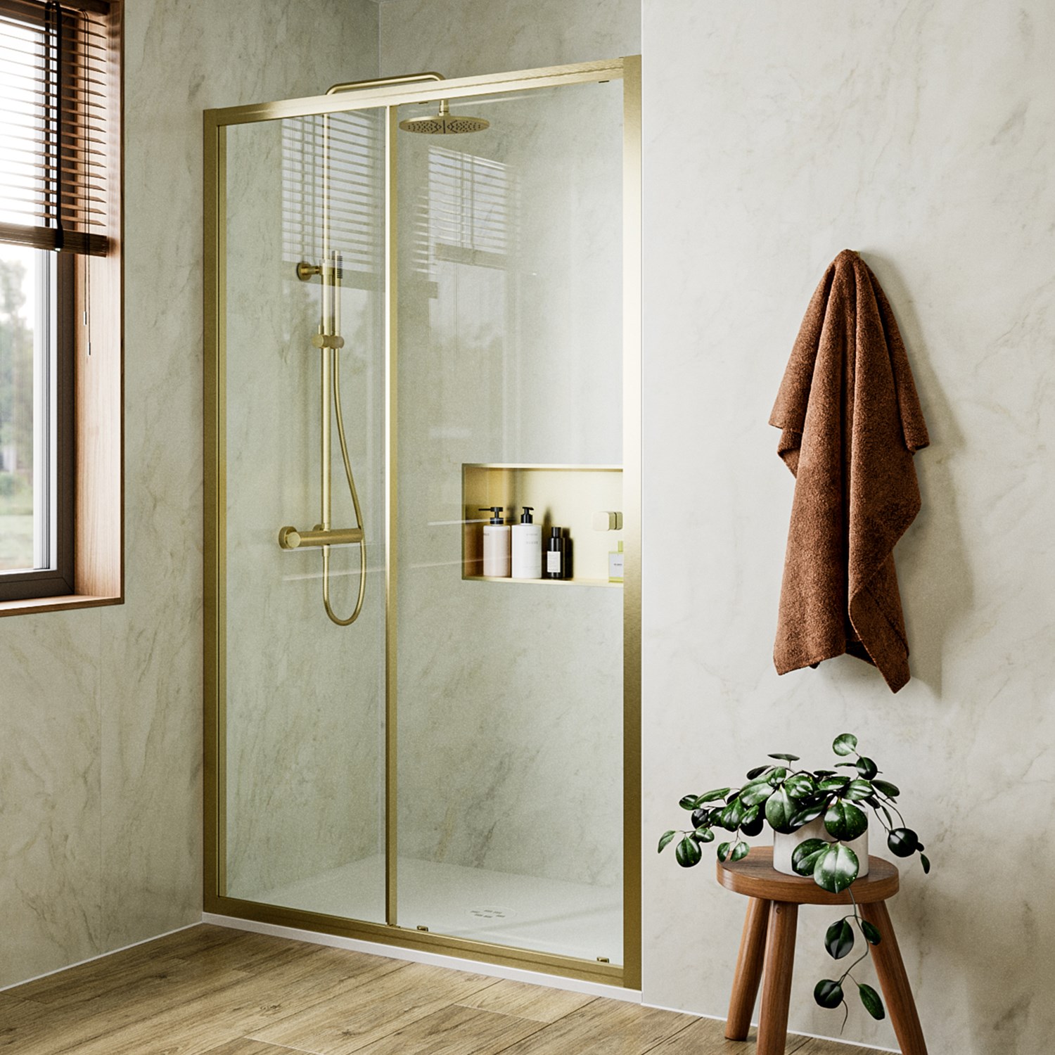 Sliding Taps Crosswater Clear 6 6mm Brushed Brass Single Sliding Door & Optional ...