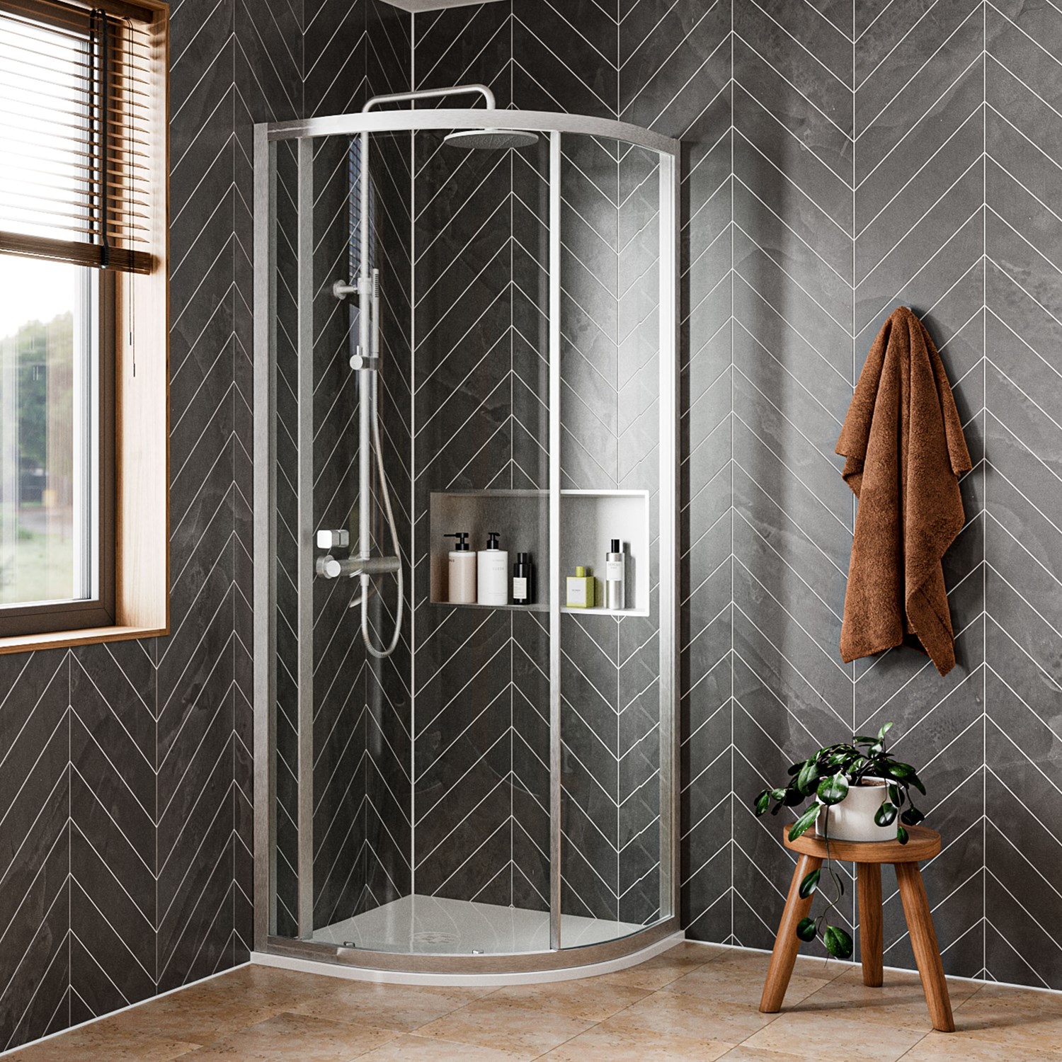 Crosswater Clear 6 6mm Brushed Nickel Sliding Single Door Quadrant Shower Enclosure