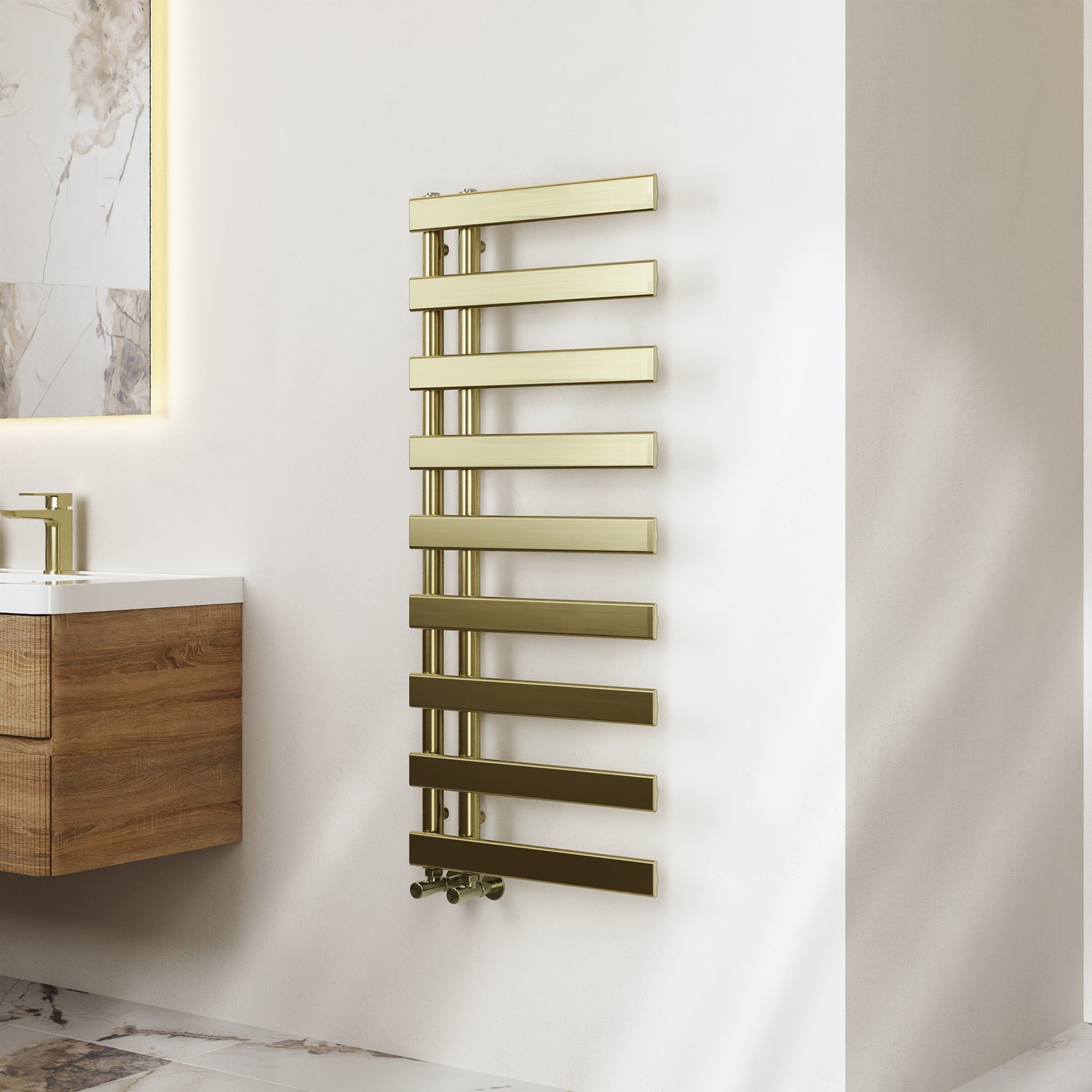 Toasty Retreat Brushed Brass Offset Heated Towel Rail