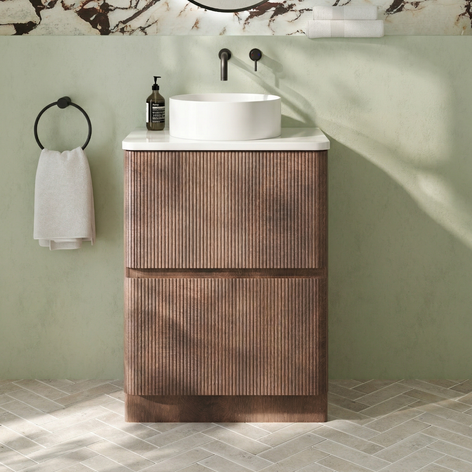 Drench Origin 600mm Fluted Floorstanding Vanity Unit & Countertop