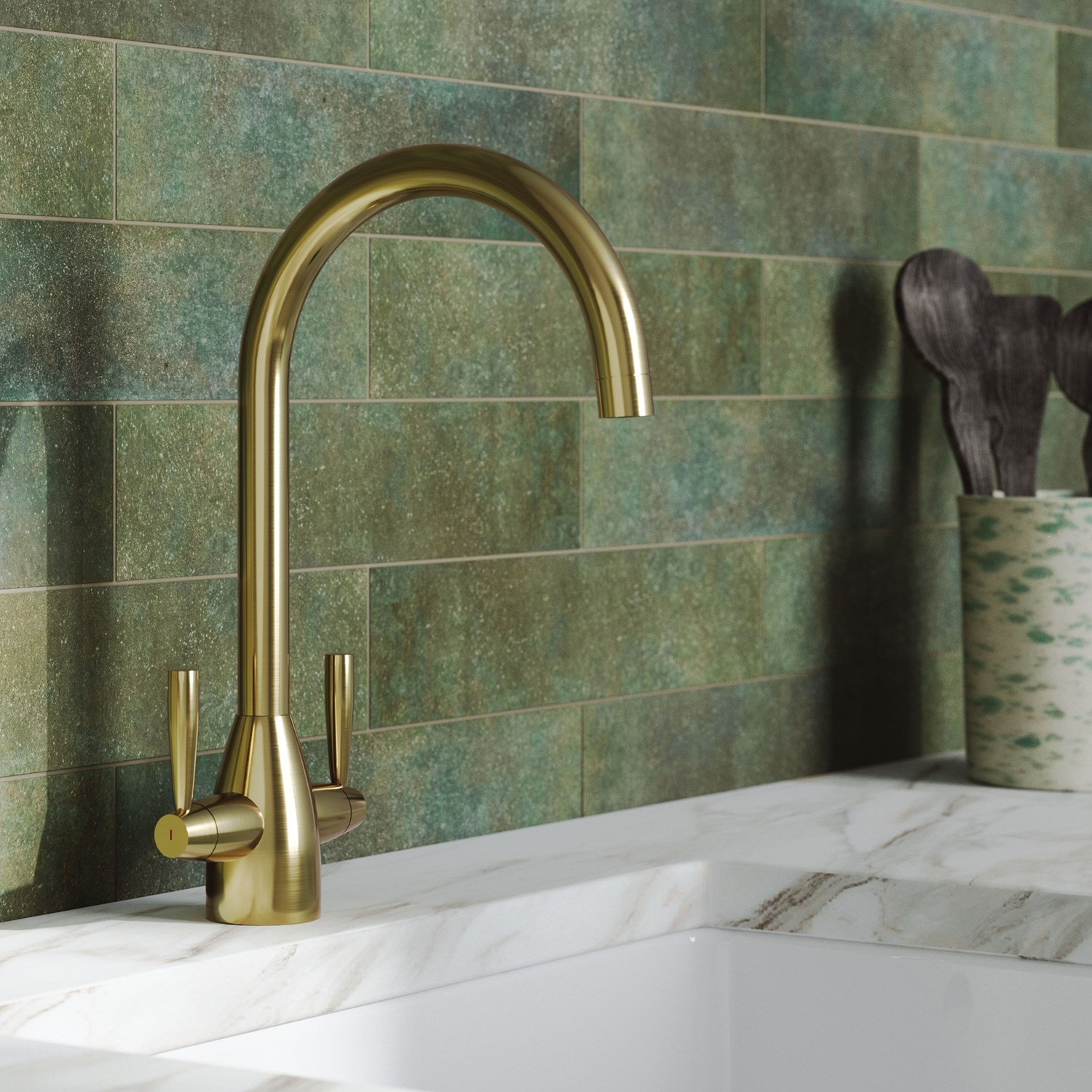Vellamo Hero Twin Lever Mono Kitchen Mixer Tap