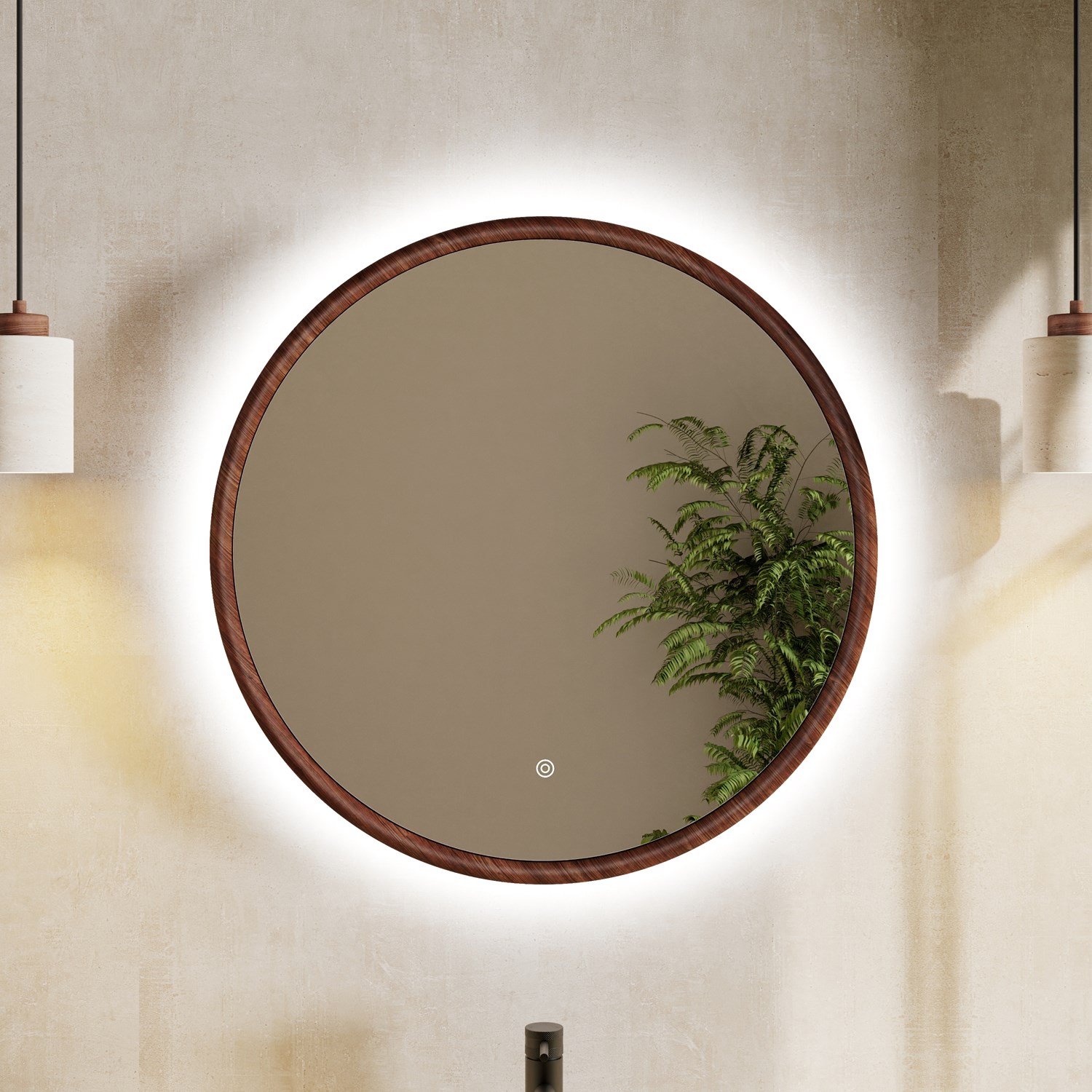Alfie LED Illuminated Wood Effect Framed Mirror with Demister Pad & Colour Change Lights