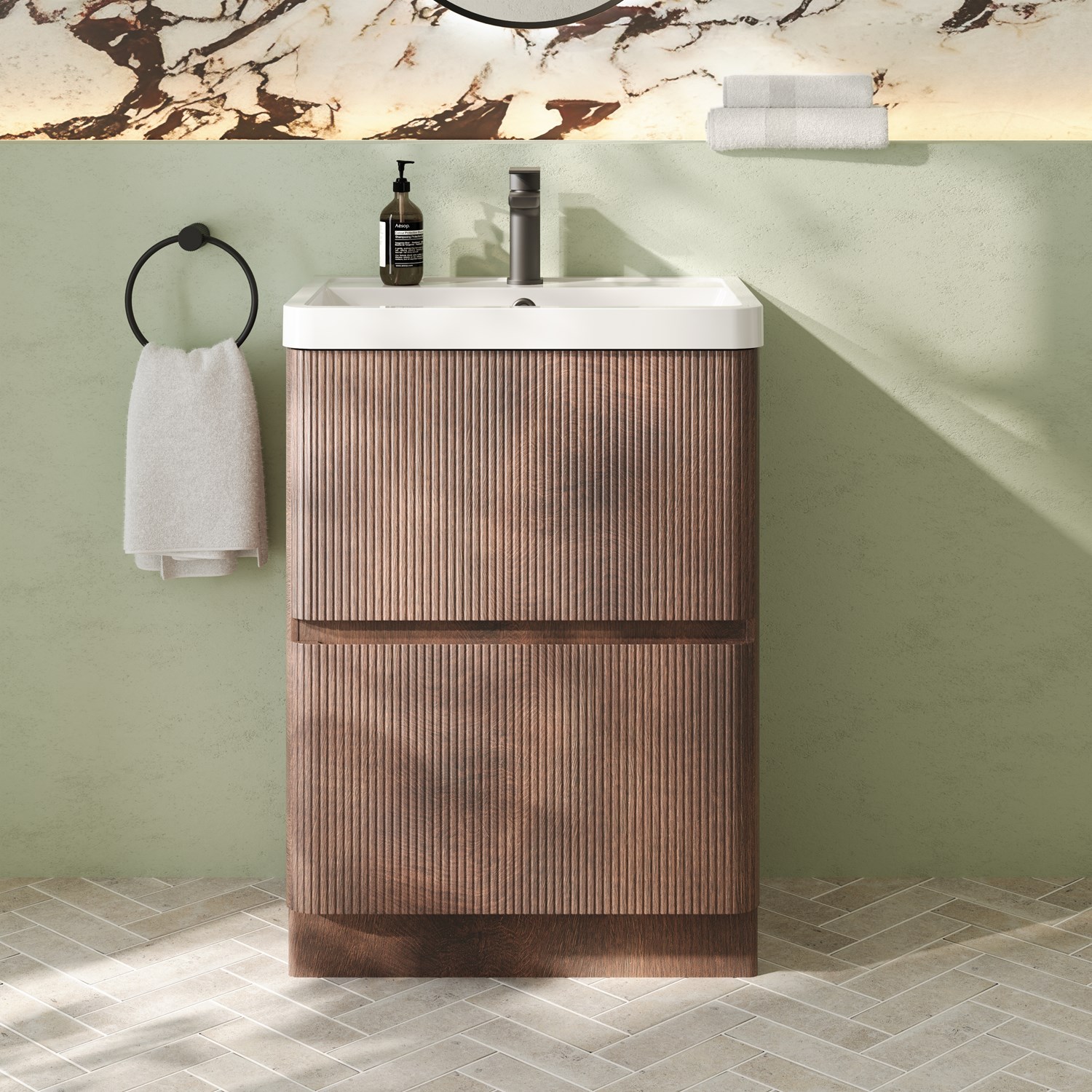 Drench Origin 600mm Fluted Floorstanding Vanity Unit & Basin
