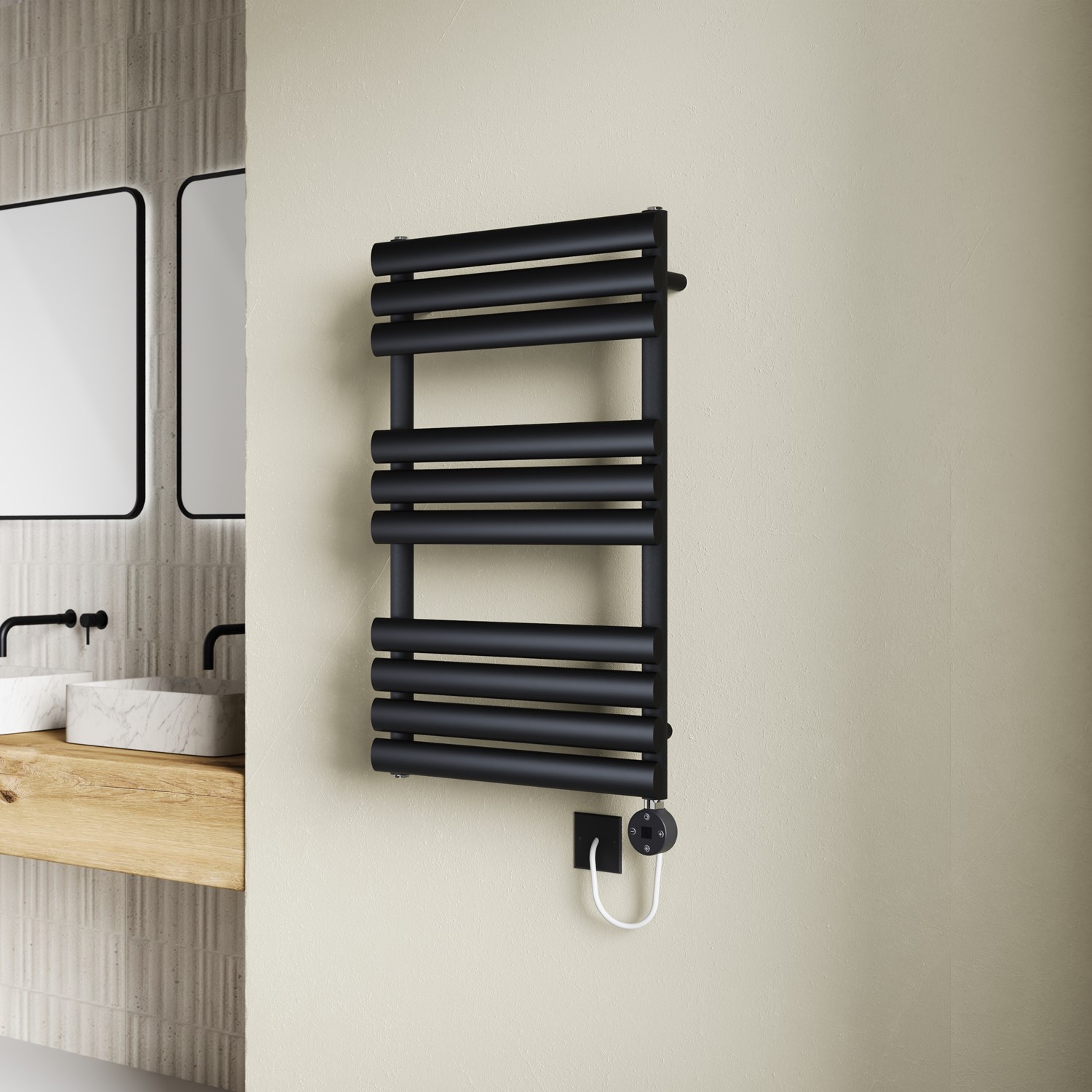 Toasty Eden Matt Black Electric Heated Towel Rail with Heating Element