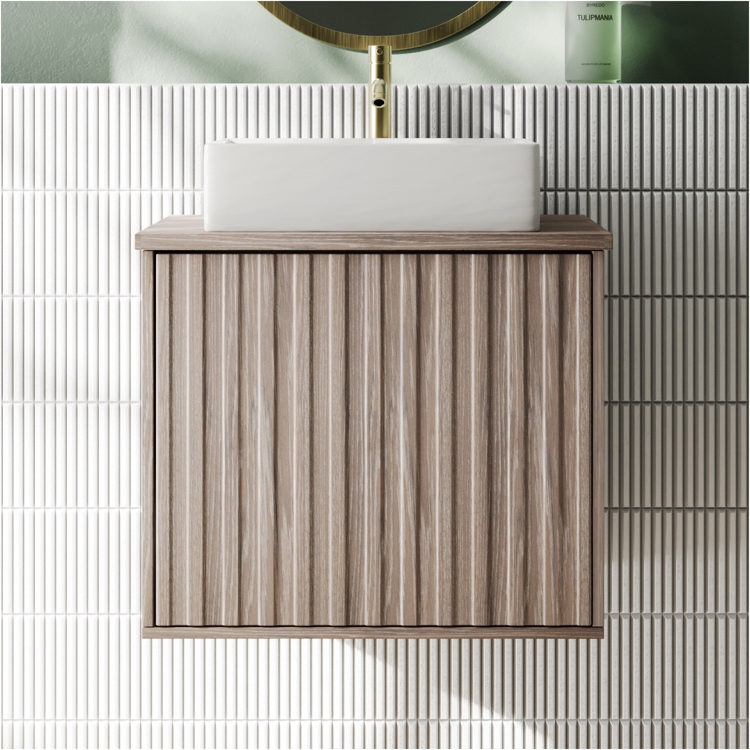 Billy 600mm Wall Hung Vanity Unit with Fluted Drawer Front & Countertop
