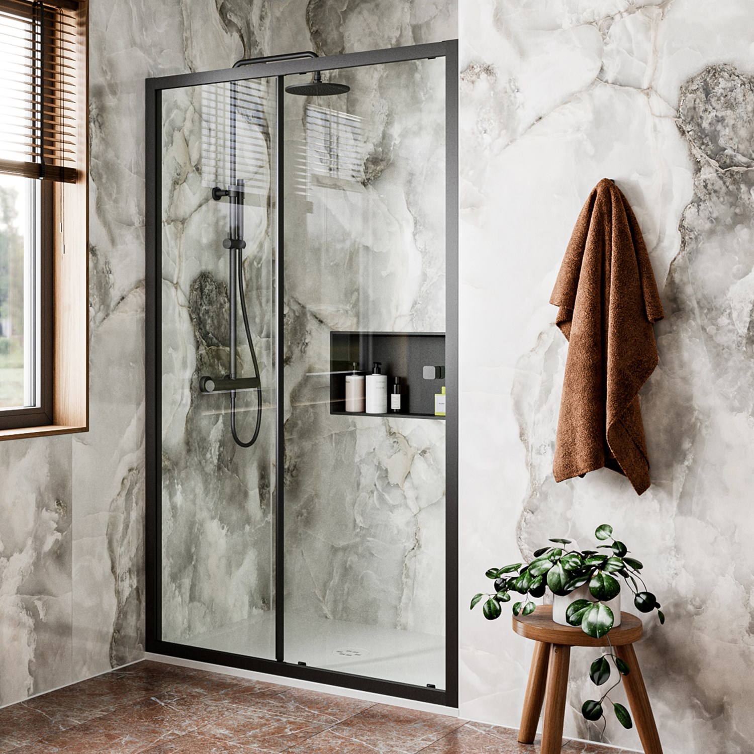 Crosswater Clear 6 6mm Matt Black Single Sliding Door & Optional Side ...