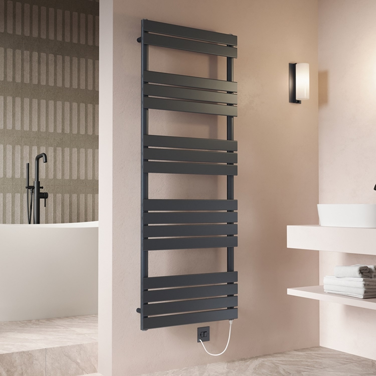 Toasty Hush Anthracite Electric Flat Panel Heated Towel Rail with Heating Element