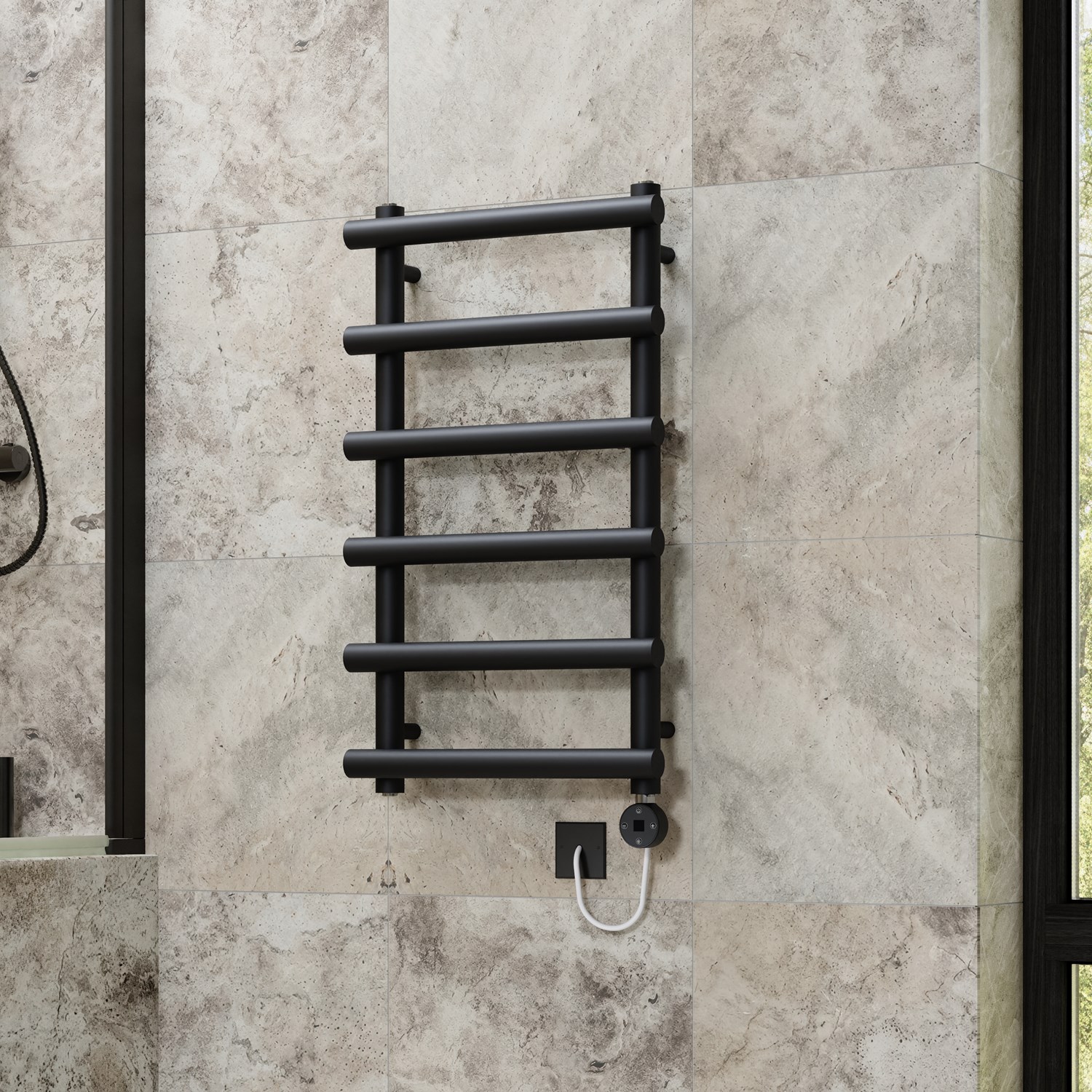 Toasty Yarrow Matt Black Electric Heated Towel Rail with Heating Element