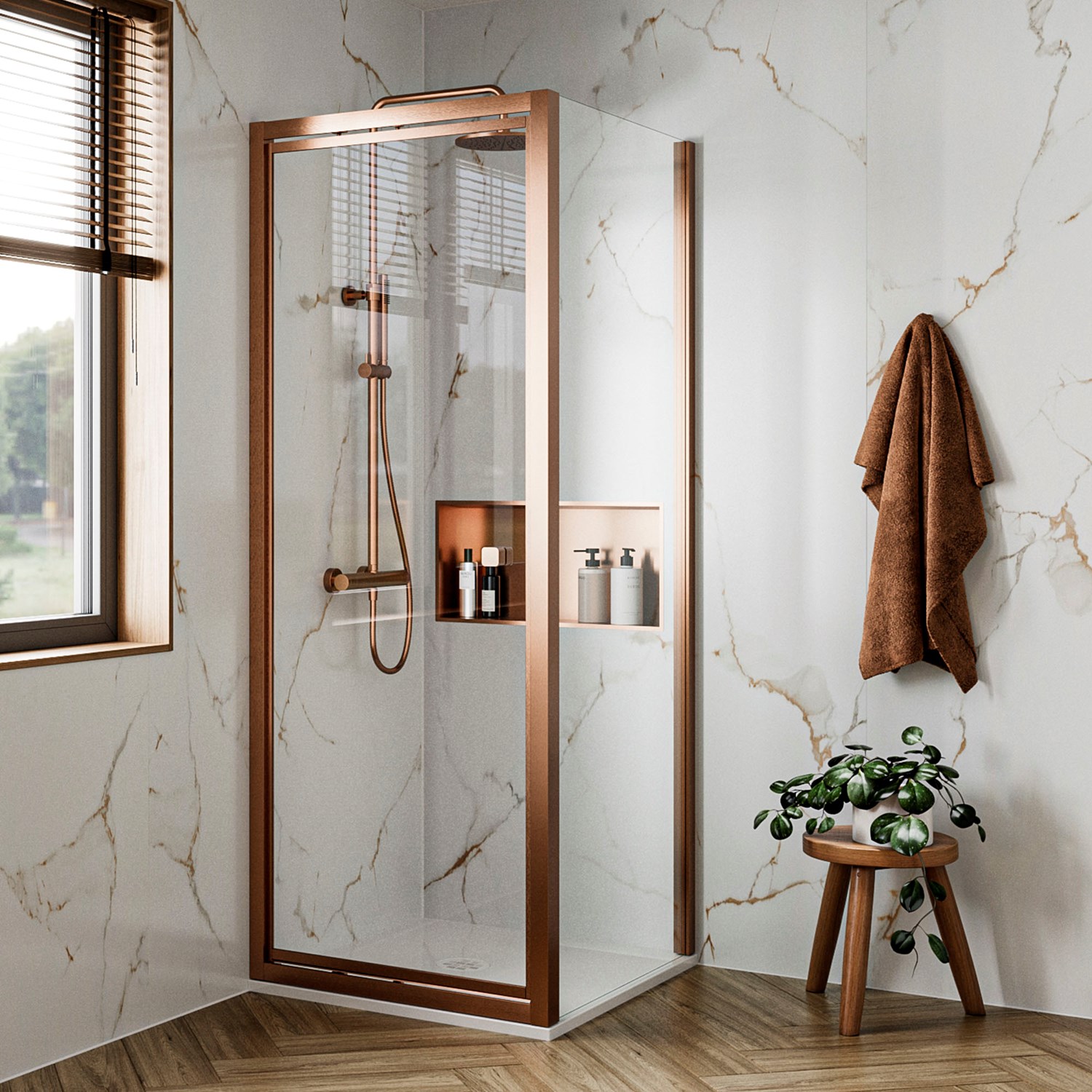 Clear 6 6mm Brushed Infold Door & Optional Side Panel