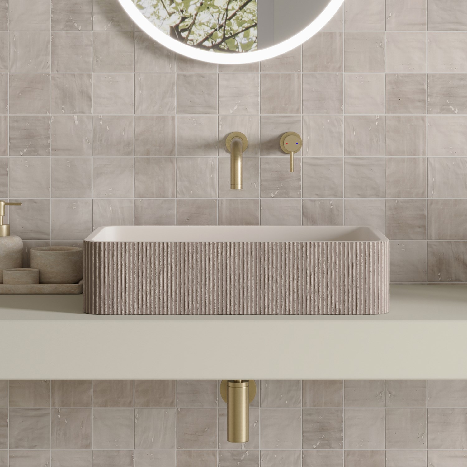 Harbour Concrete 520mm Rectangular Textured Countertop Basin - Pearl Grey