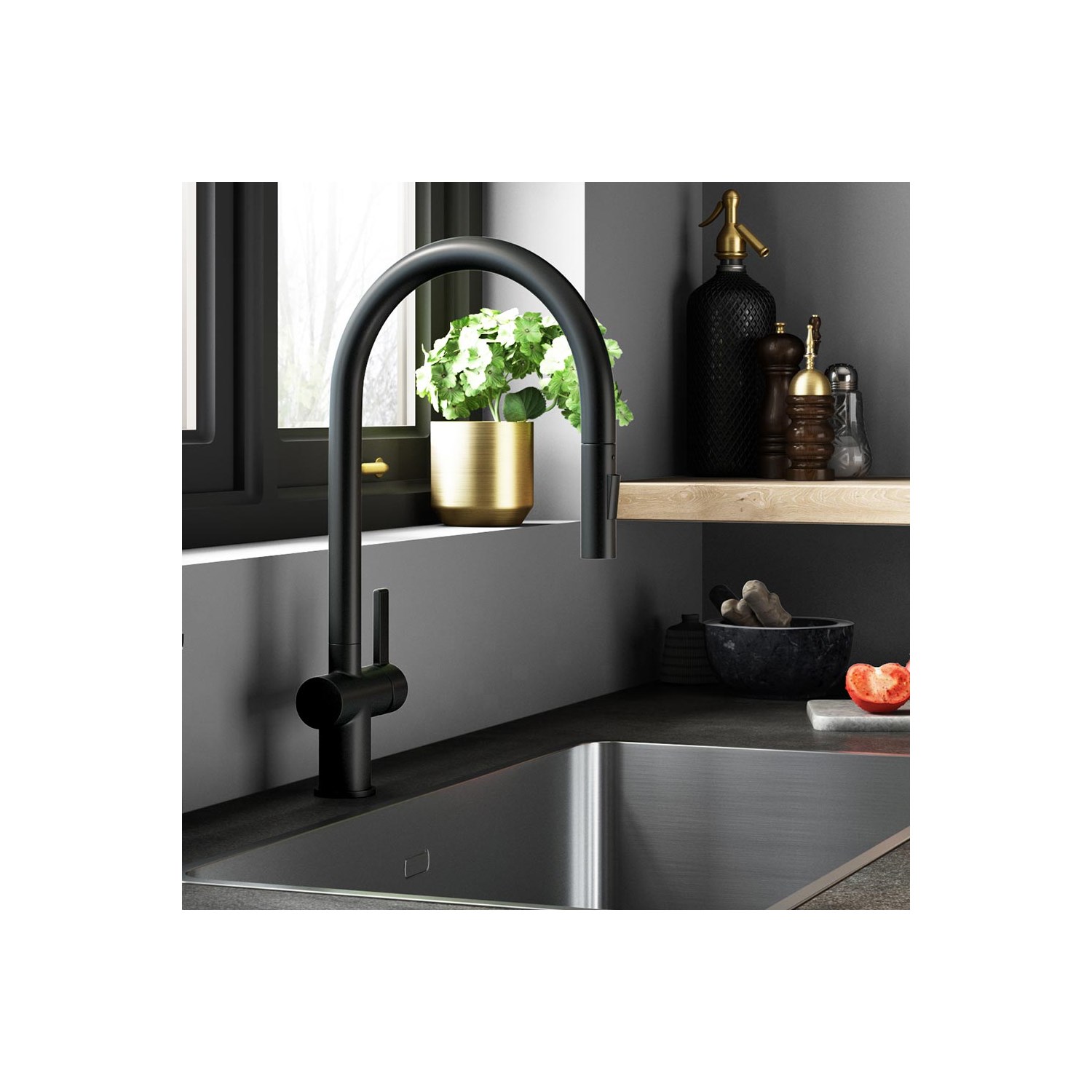 Details about   Matt Black Monobloc Kitchen Sink Mixer Tap with Pull Out Hose Spray Single Lever 
