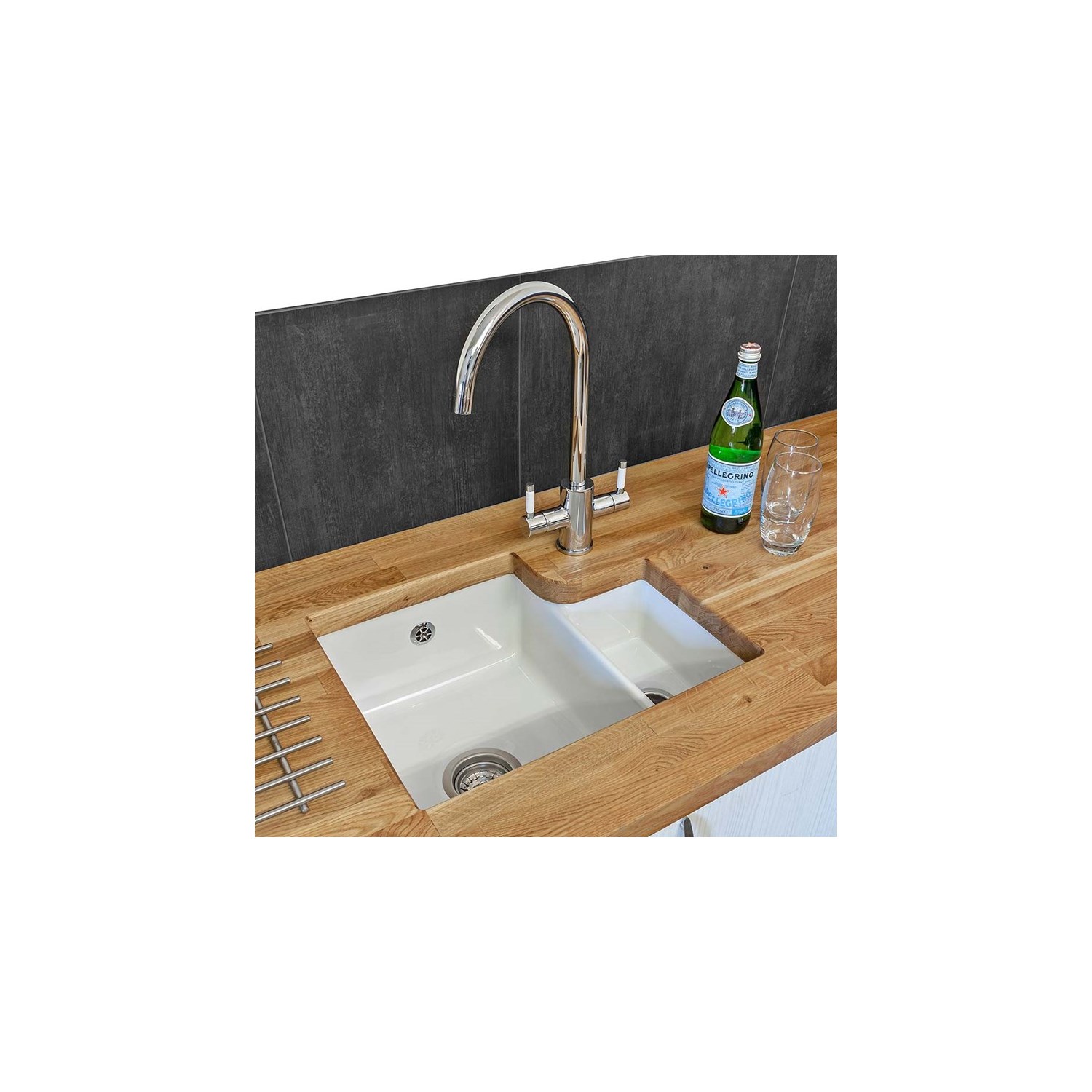 Reginox Tuscany 1.5 Bowl Undermount White Glaze Ceramic Sink &amp; Waste ...